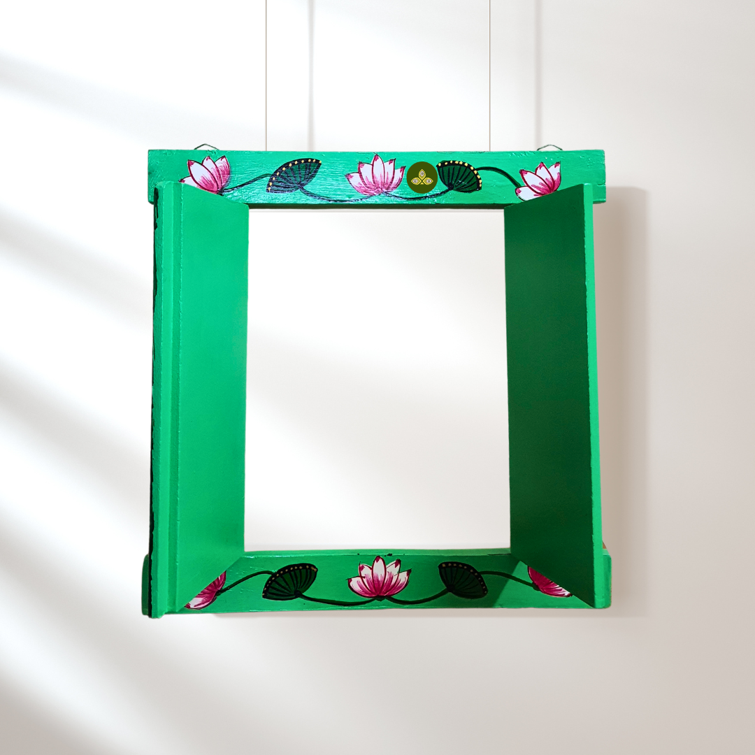 Hand Painted Pichwai Art Wooden Green Color Jharokha With Door