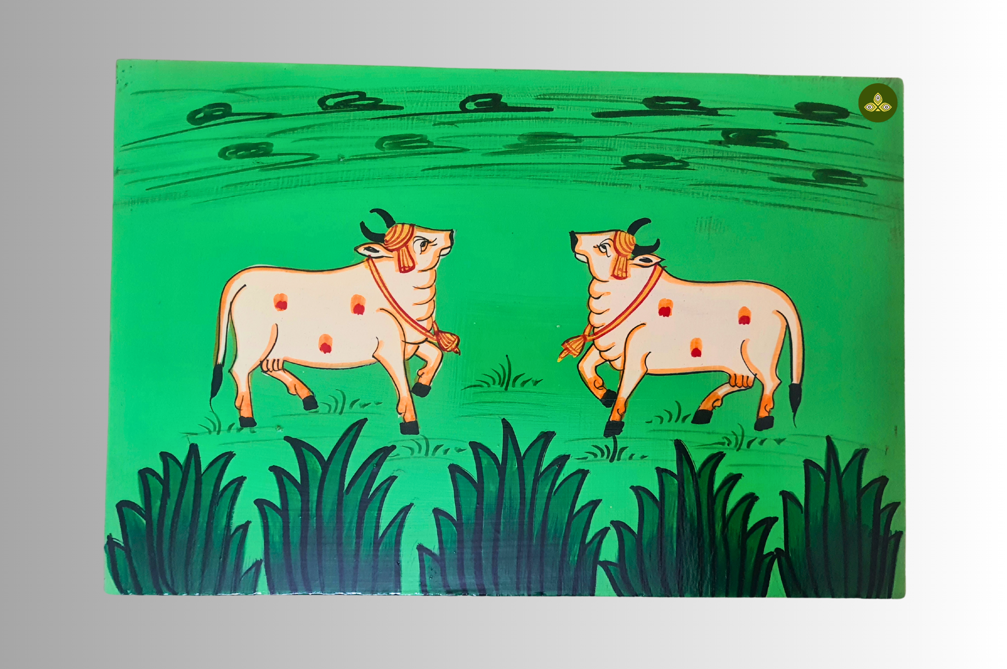 Hand Painted Rectangle Pichwai Art Wooden Green Color Storage Box