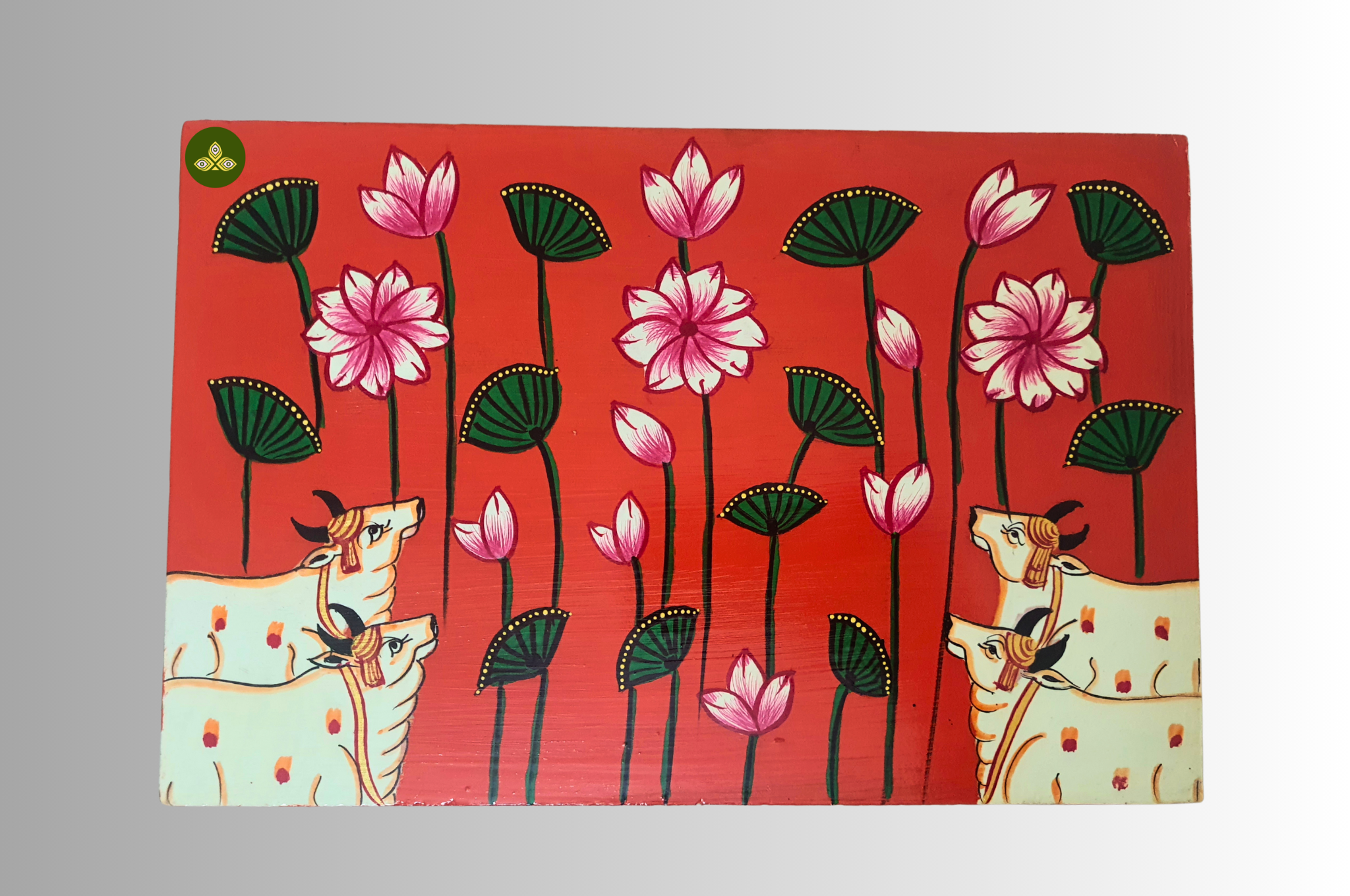 Hand Painted Rectangle Pichwai Art Wooden Orange Color Storage Box
