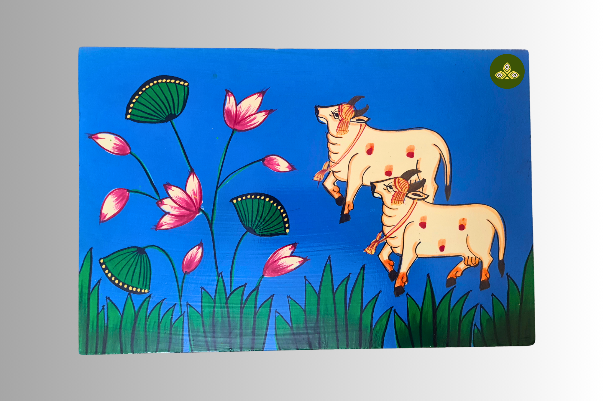 Hand Painted Rectangle Pichwai Art Wooden Blue Color Storage Box