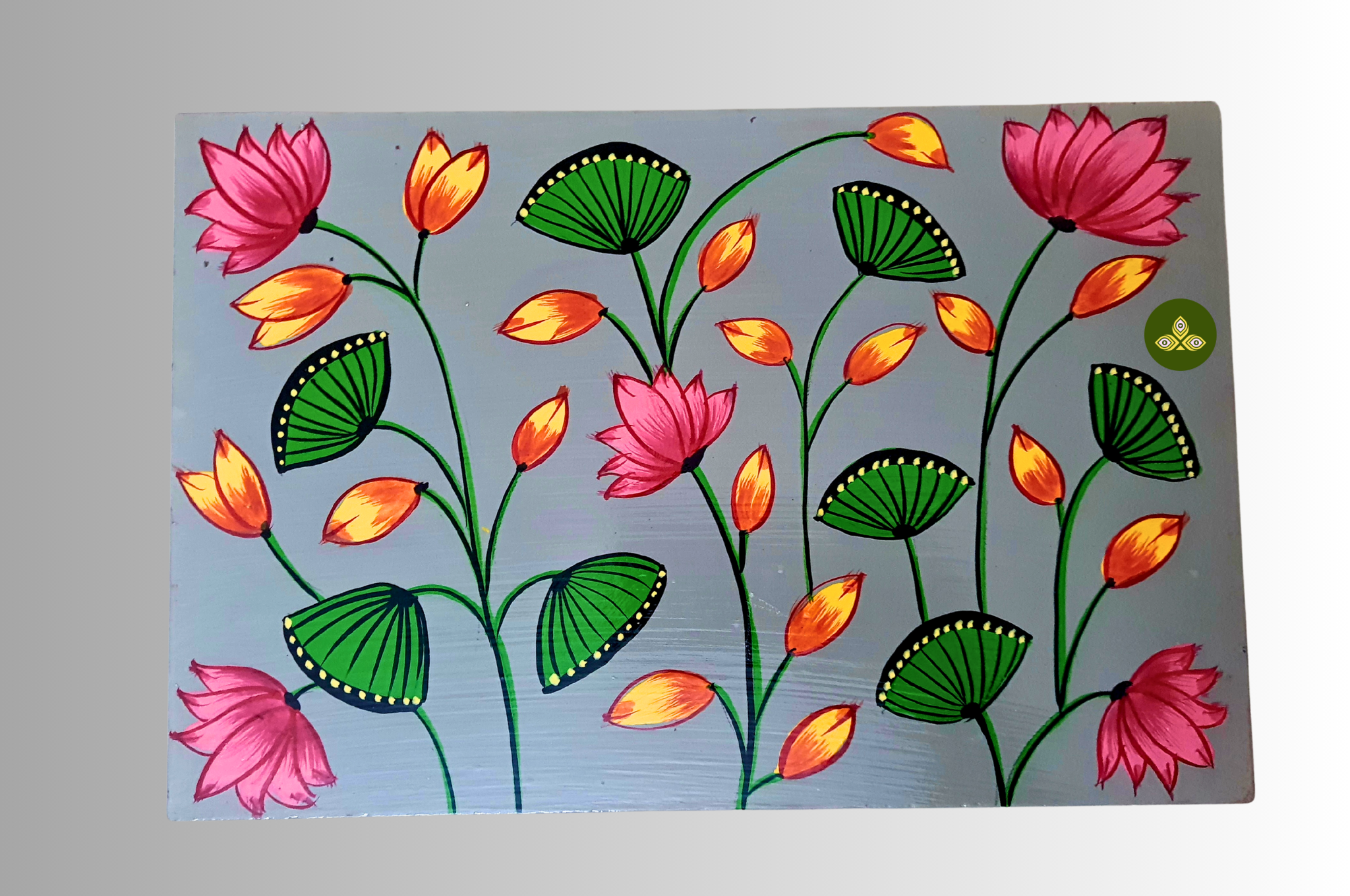 Hand Painted Rectangle Pichwai Art Wooden Grey Color Storage Box