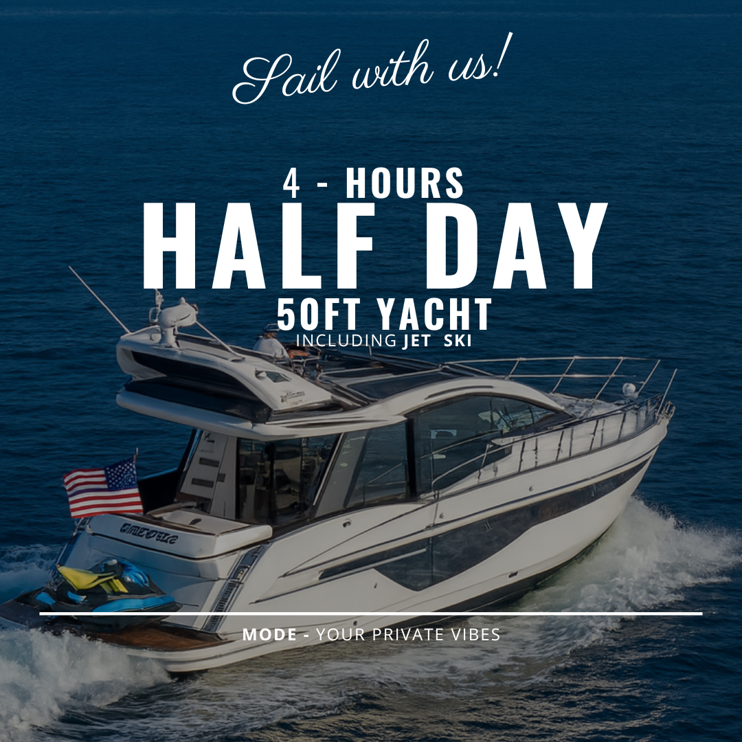 50FT MODERN YACHT 4-HOURS HALF DAY plus crew fees ($400)