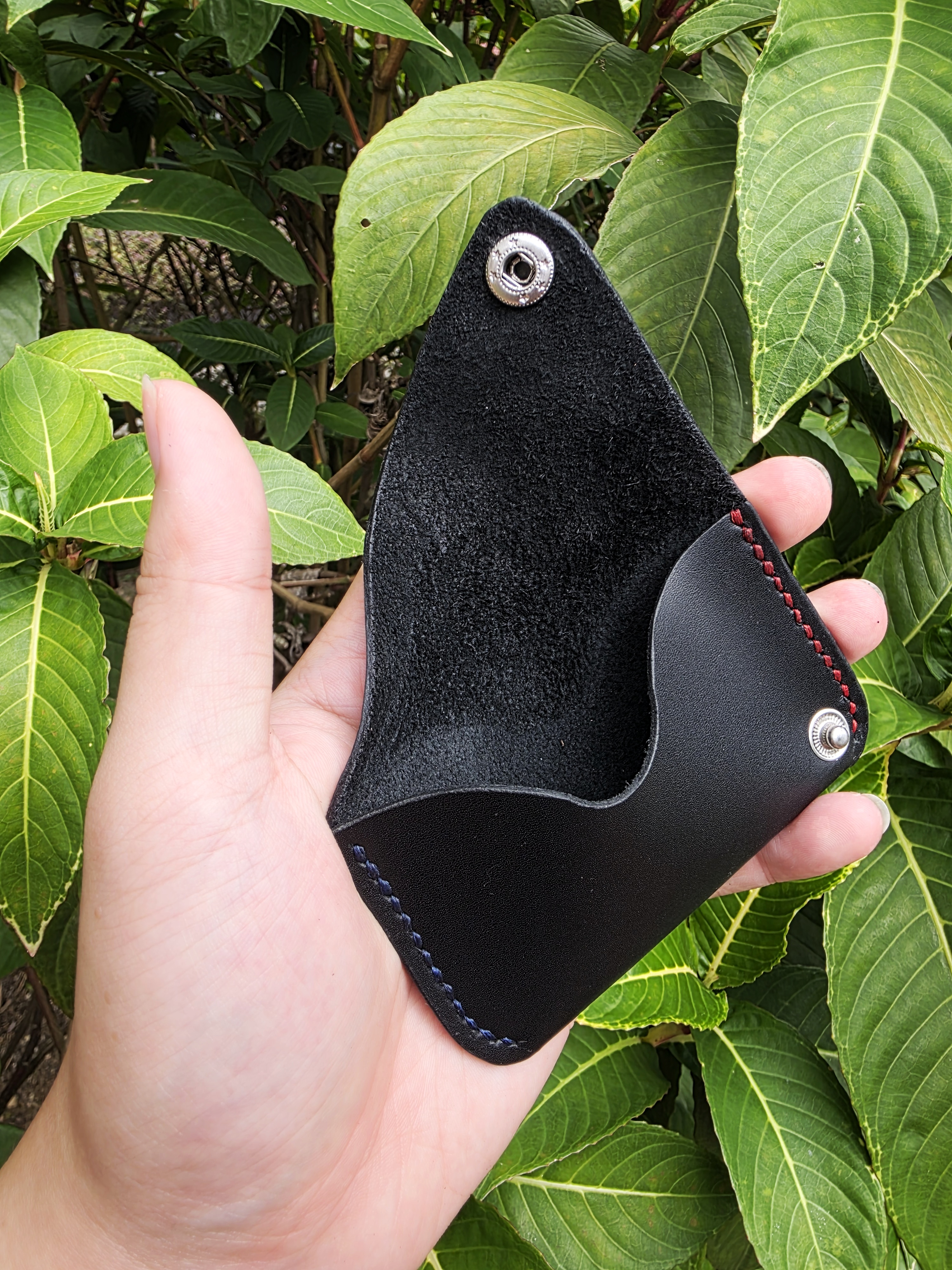 The Namibia: A simple button card sleeve in black leather