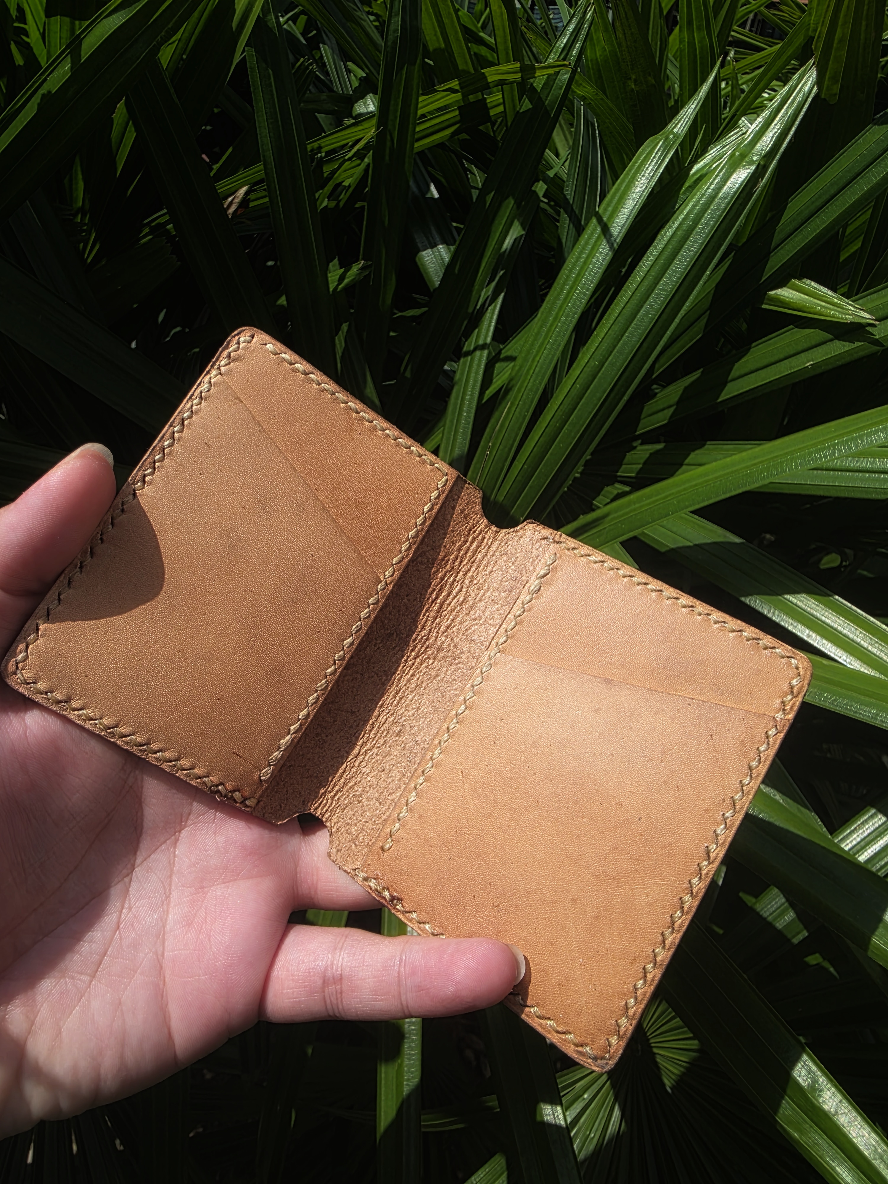 The Sedona- A leather card bifold wallet in natural tones, very rustic look