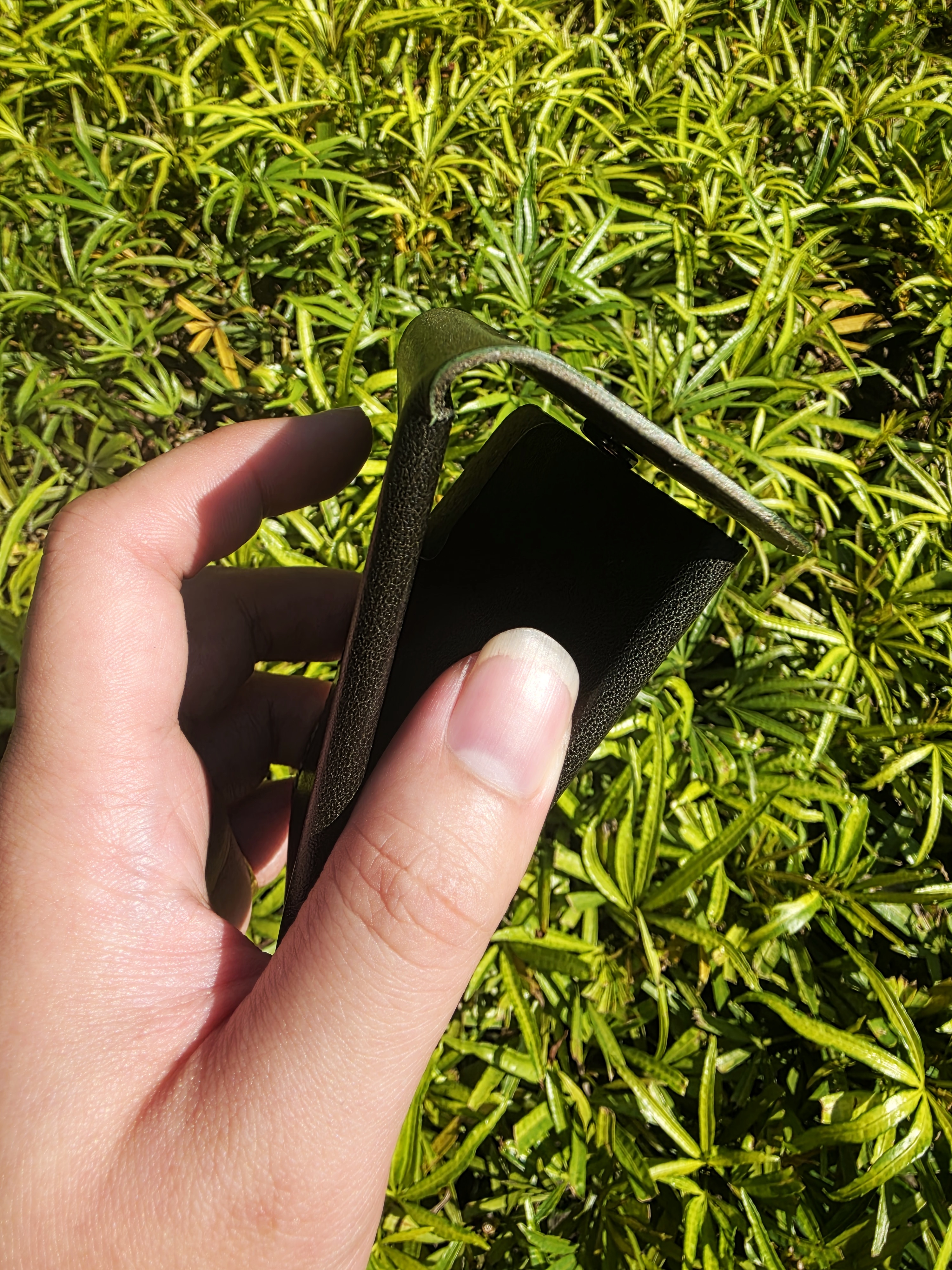 The Oahu Card Version made with Dark Green Buttero Leather