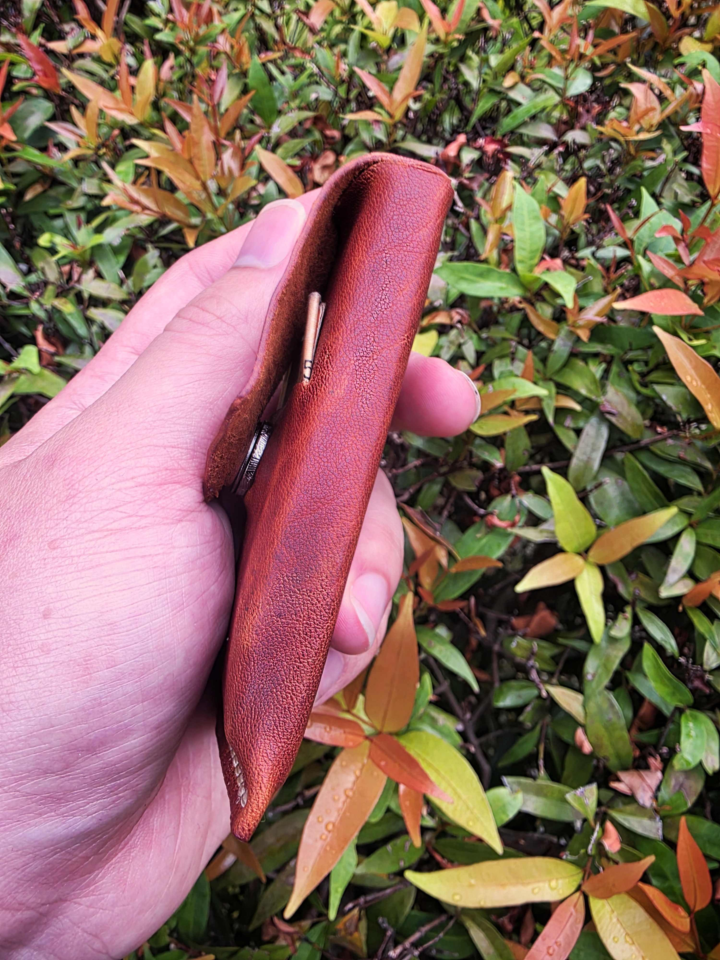 The Parchment V2: a leather clasp card sleeve in brown horse leather
