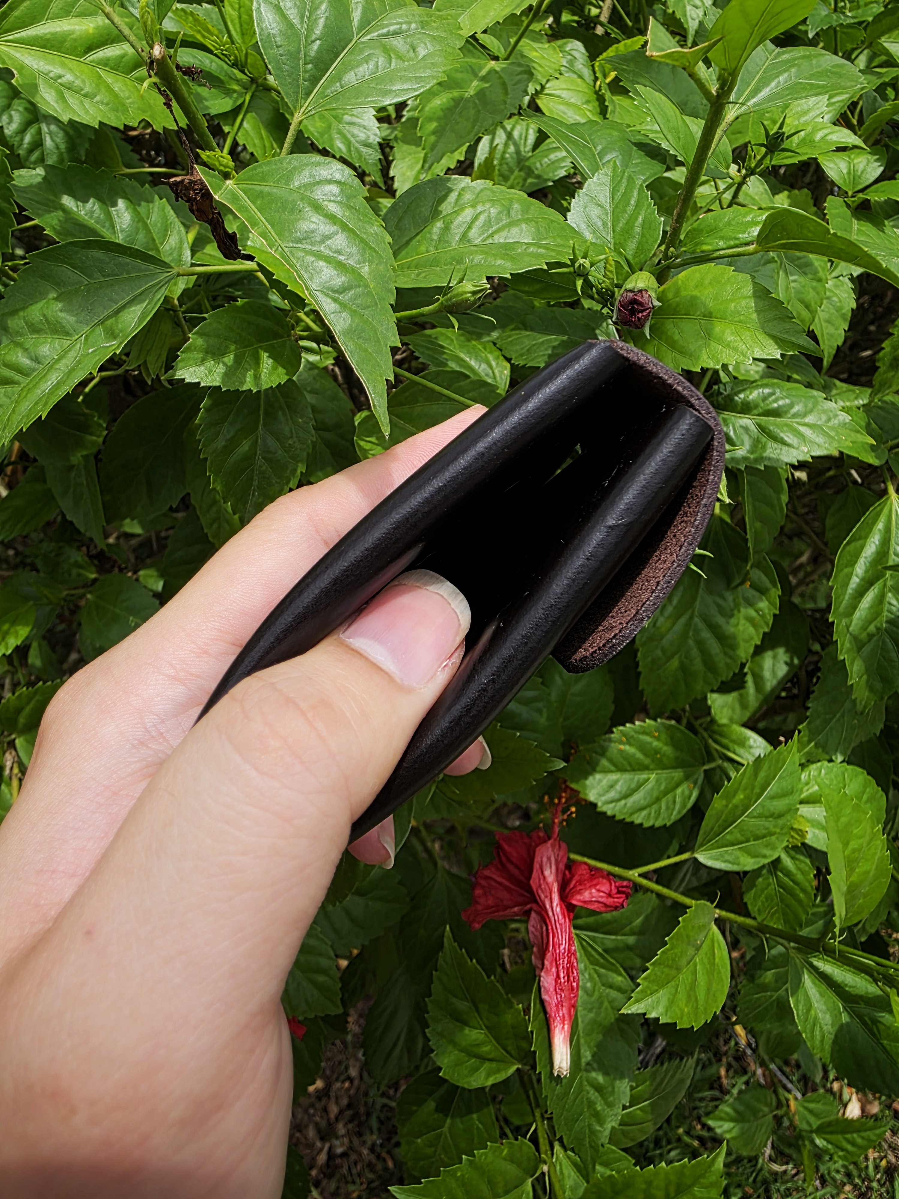 The Oahu Card version in glossy dark brown leather