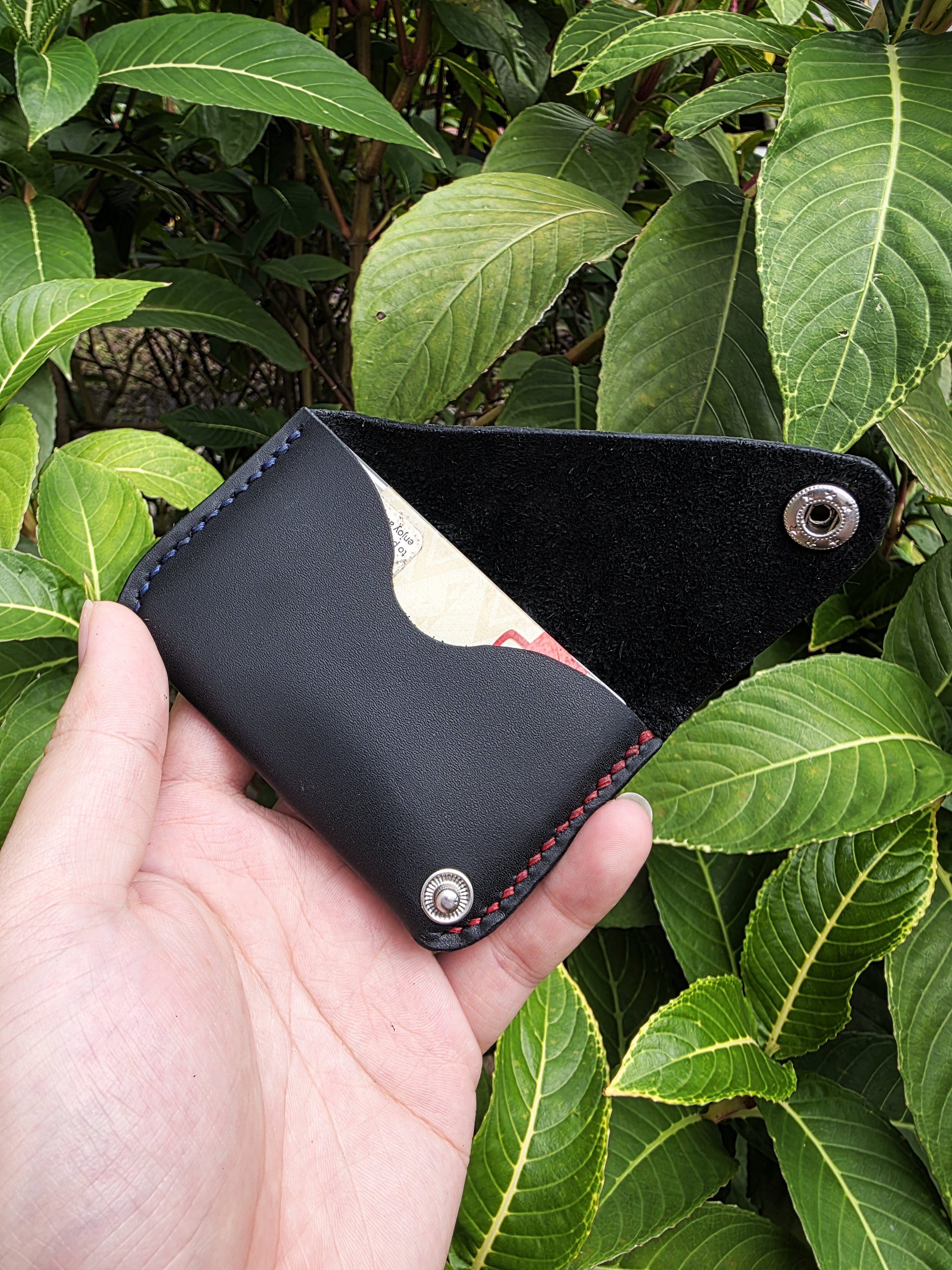 The Namibia: A simple button card sleeve in black leather