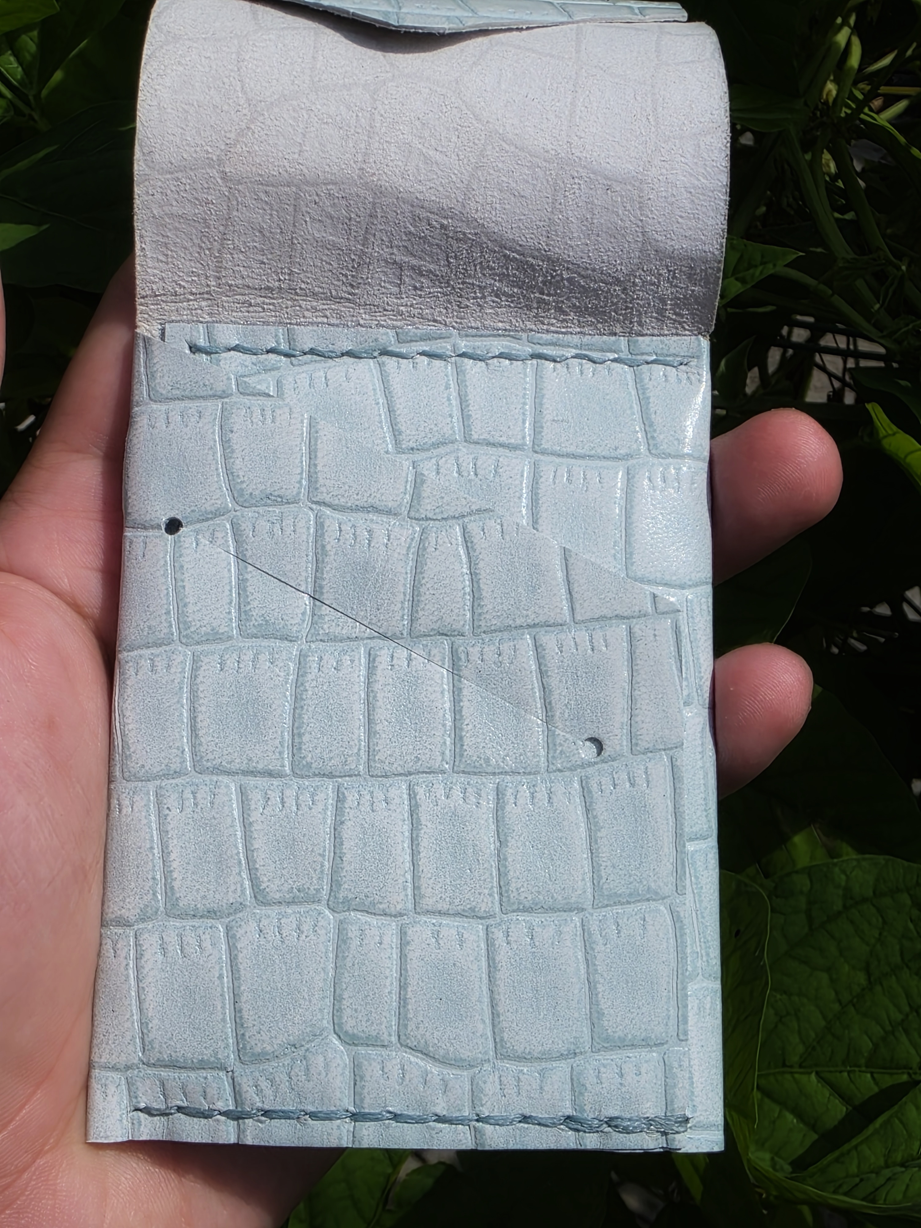 The Icaria: a cash flap wallet in patent croc leather inspired by Oldis Road's wallet