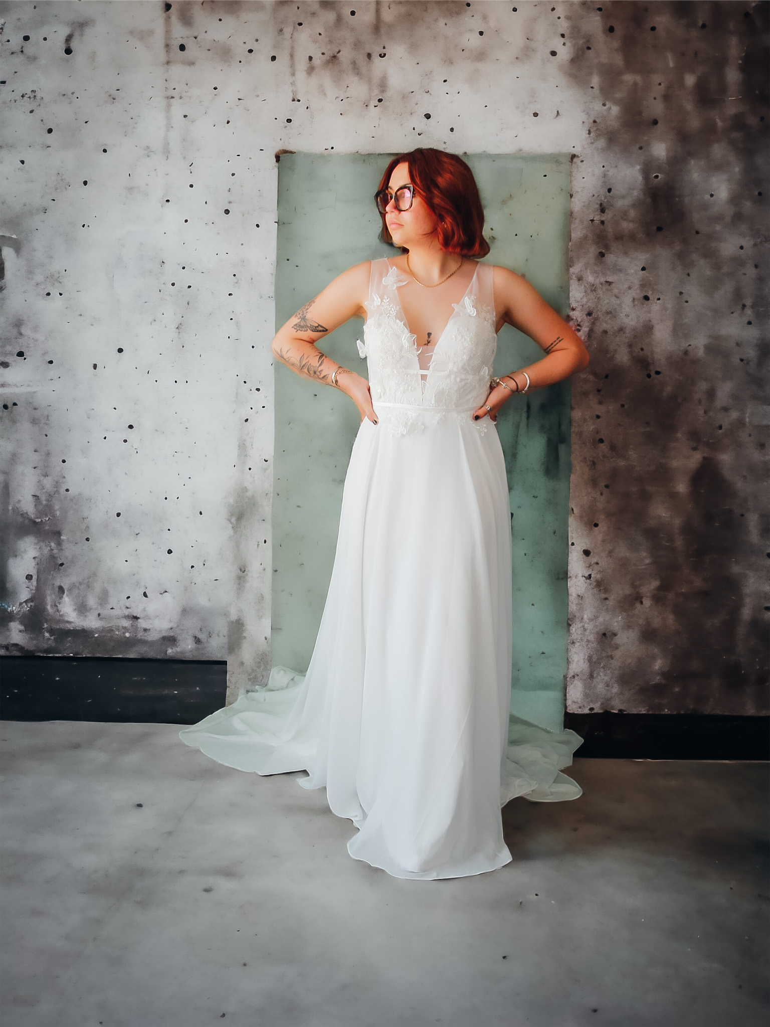 Robe de mariée bohème en mousseline et tulle Sky