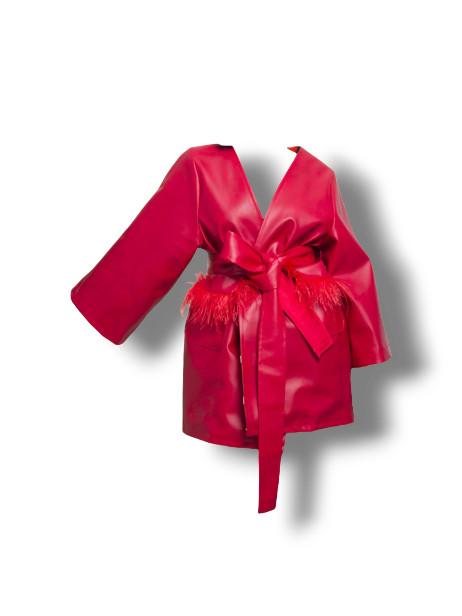 Veste kimono en simili cuir rouge