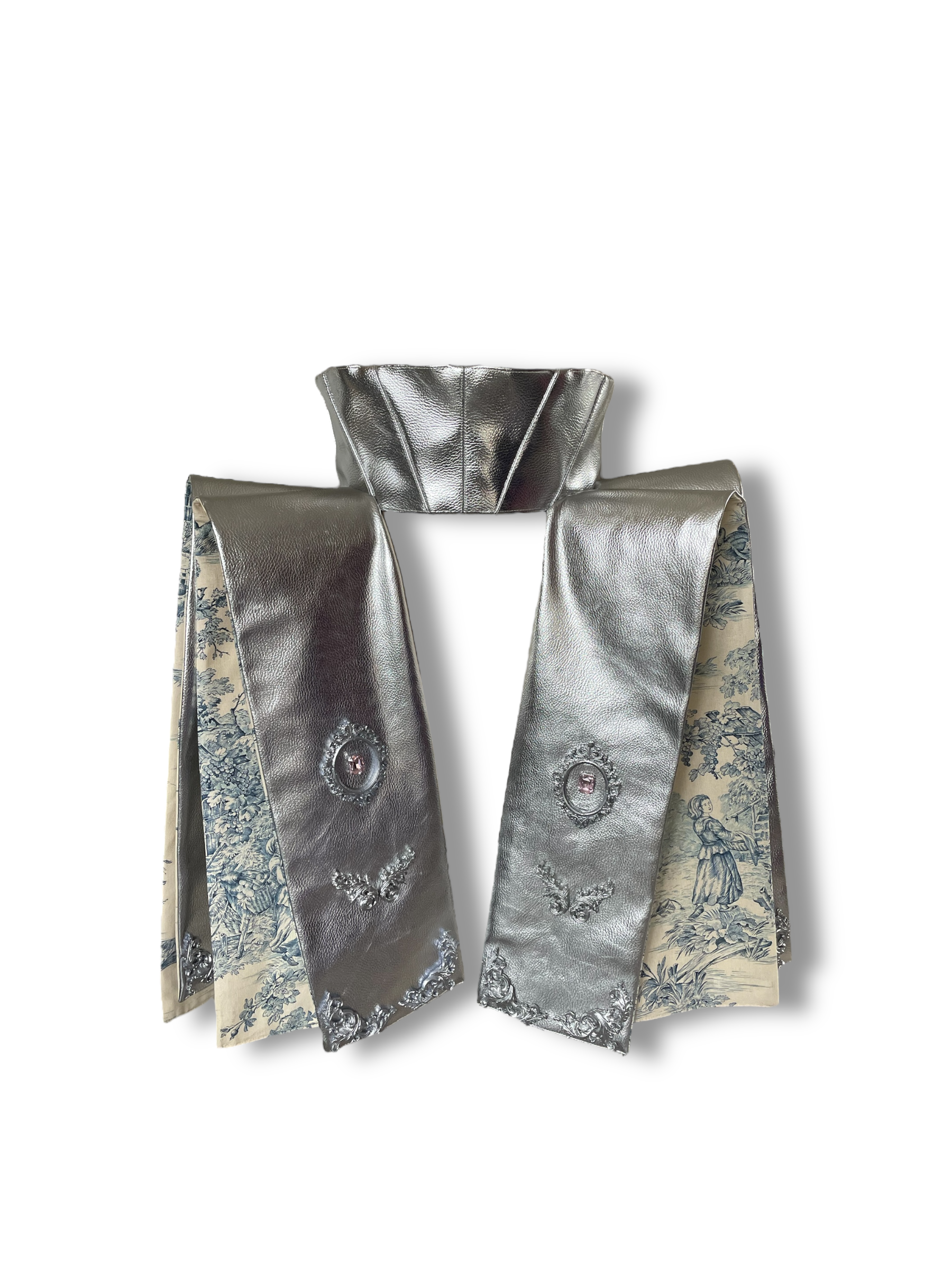 Ceinture corset “Versailles Galactique” – Argent & Toile de Jouy