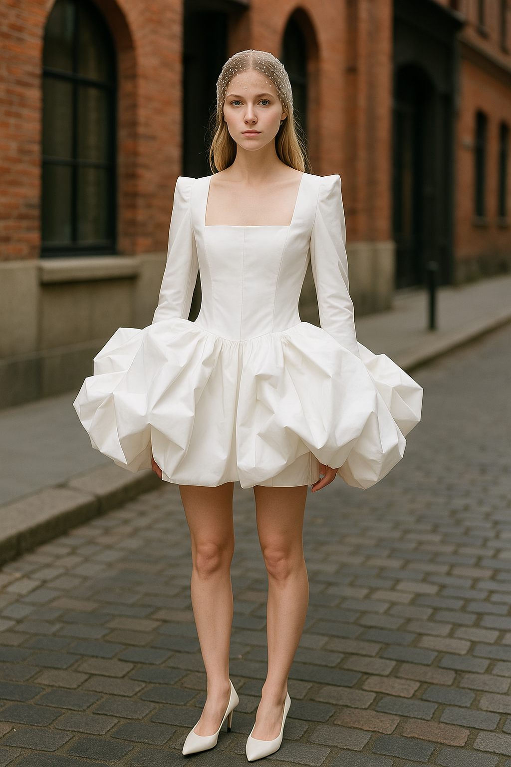 Top sculptural “Iris” en taffetas structuré – Blanc pur