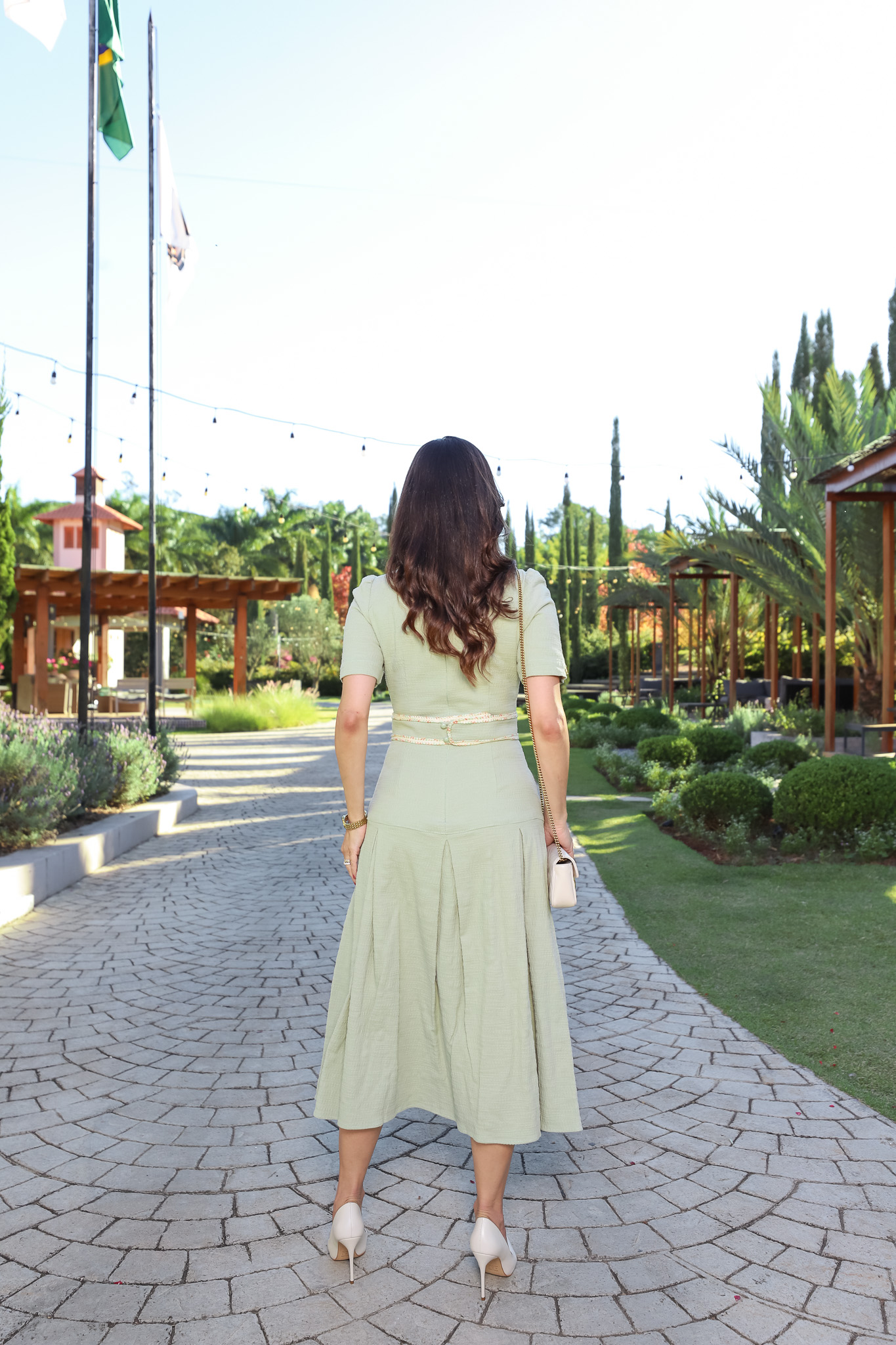 Vestido Midi Verde em Tweed