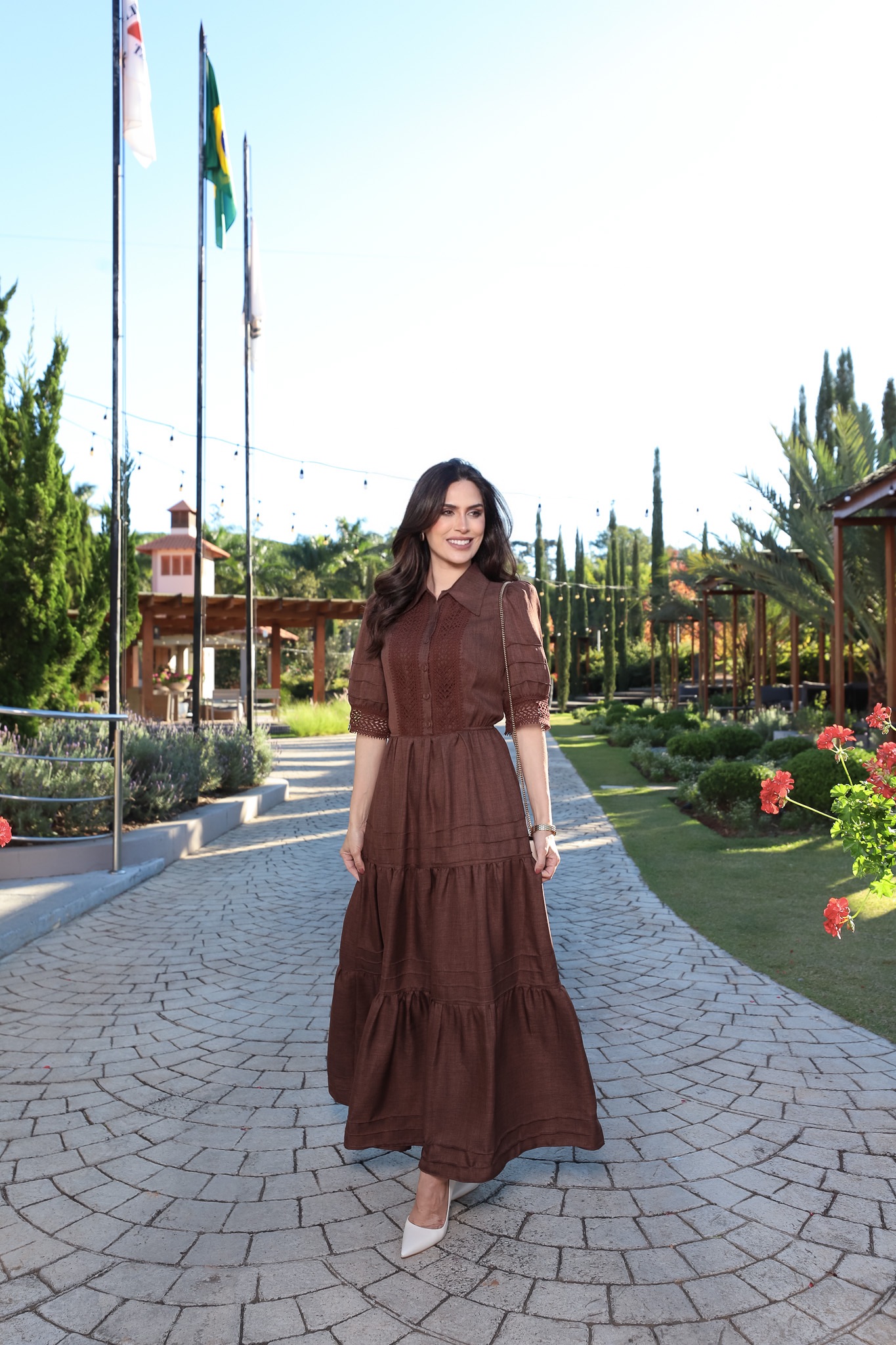 Vestido Max Marrom em Alfaiataria