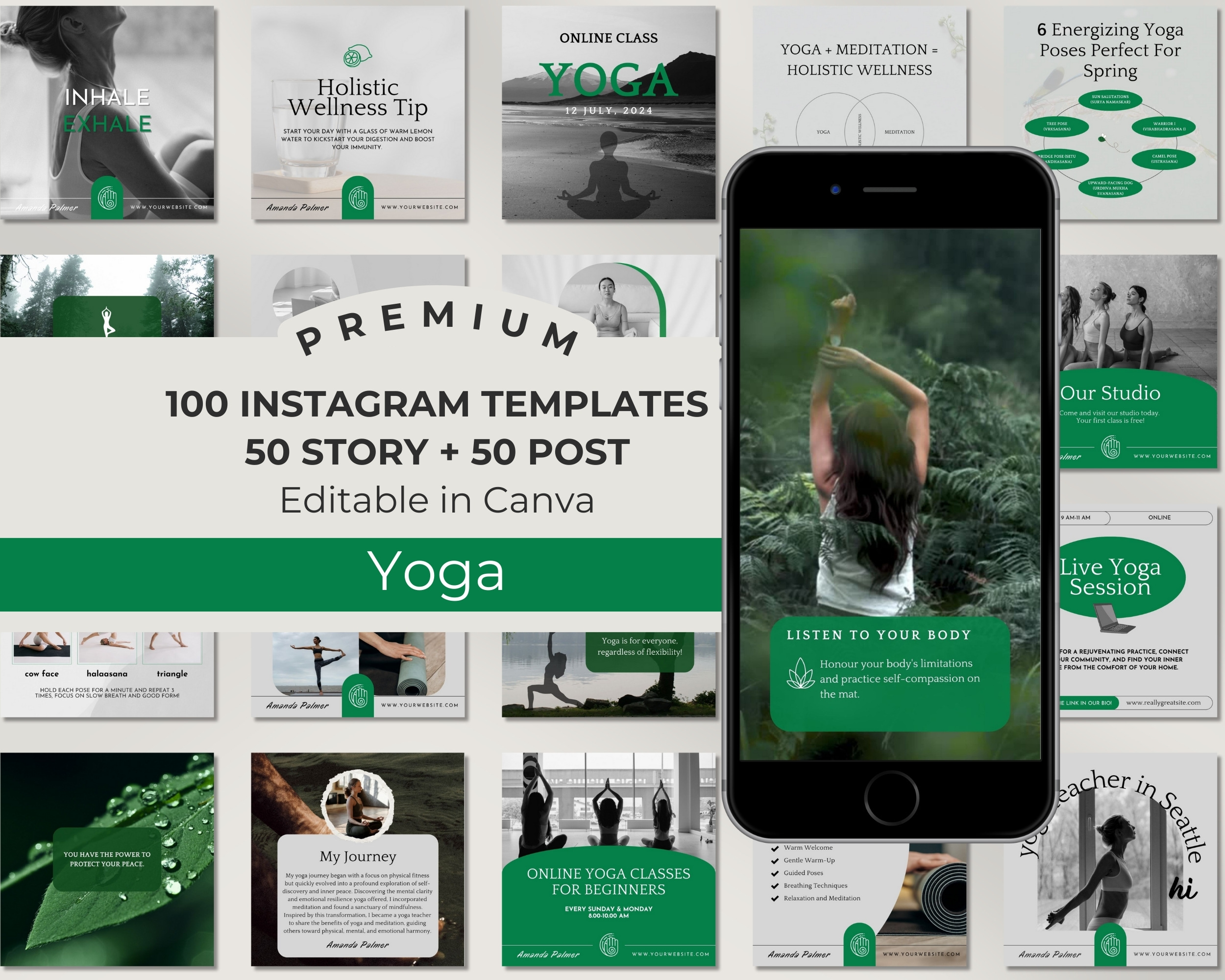 Instagram Template Bundle for Yoga Teachers | 50 Post + 50 Story Templates