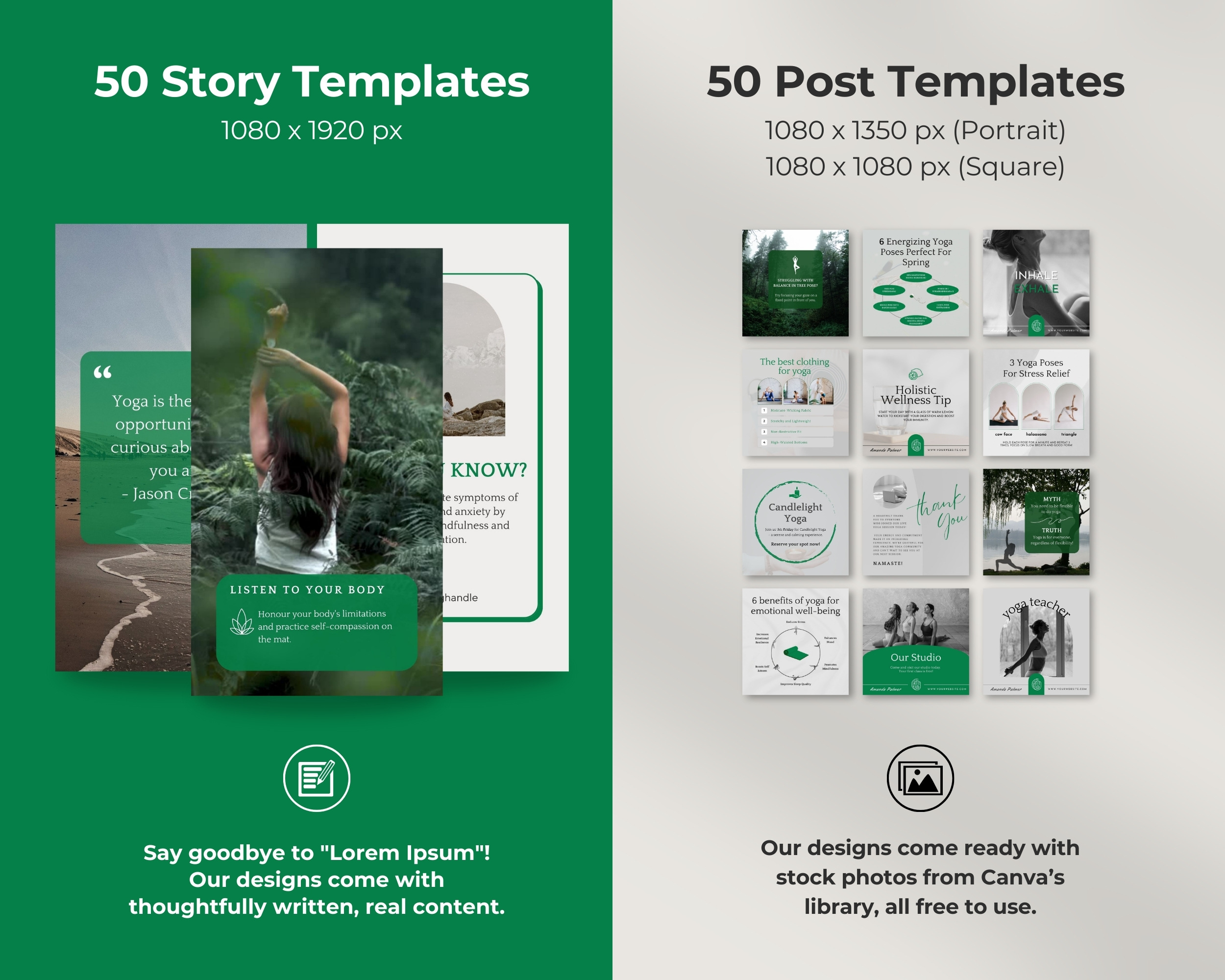 Instagram Template Bundle for Yoga Teachers | 50 Post + 50 Story Templates