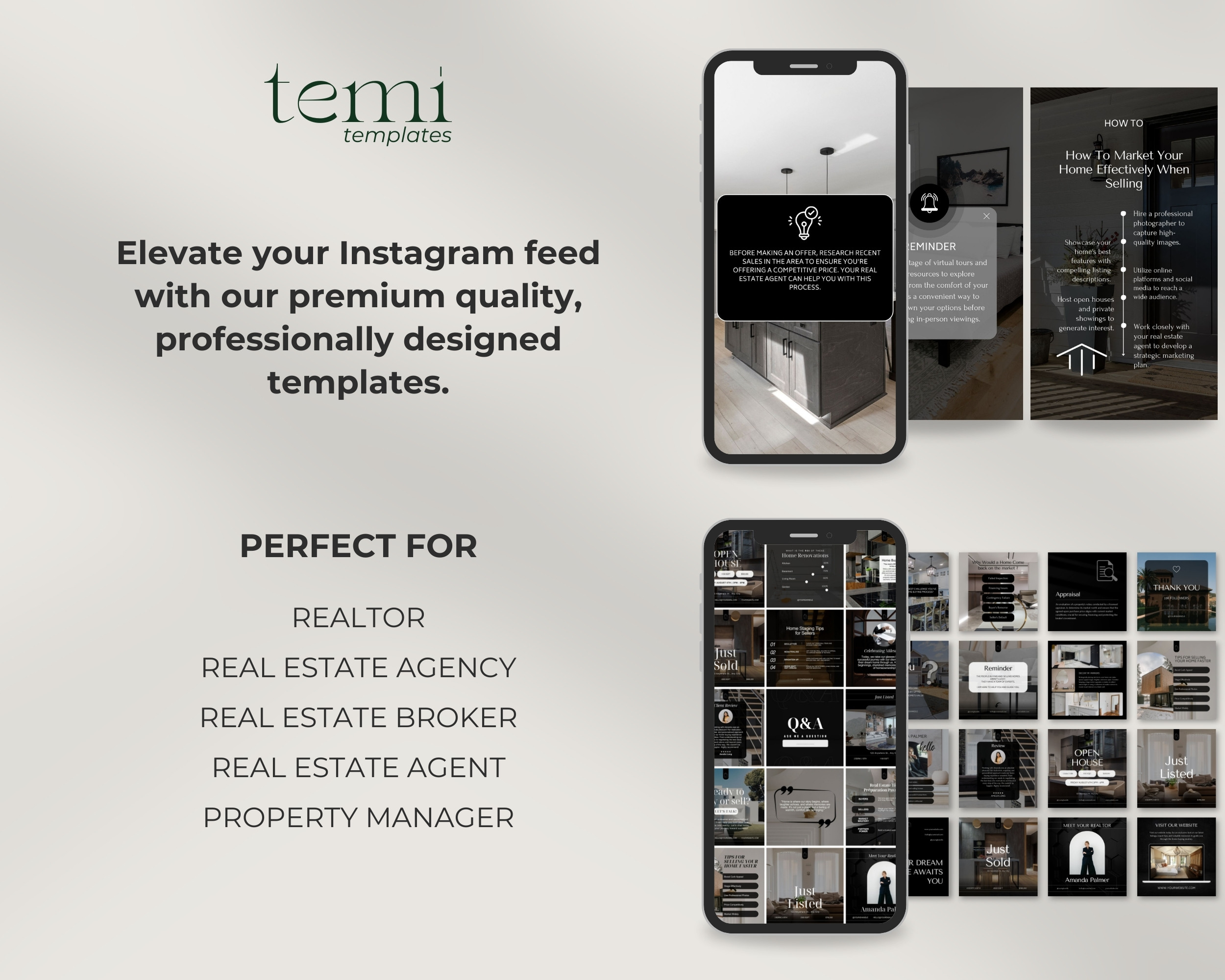 Instagram Template Bundle for Realtor: 50 Post + 50 Story Templates