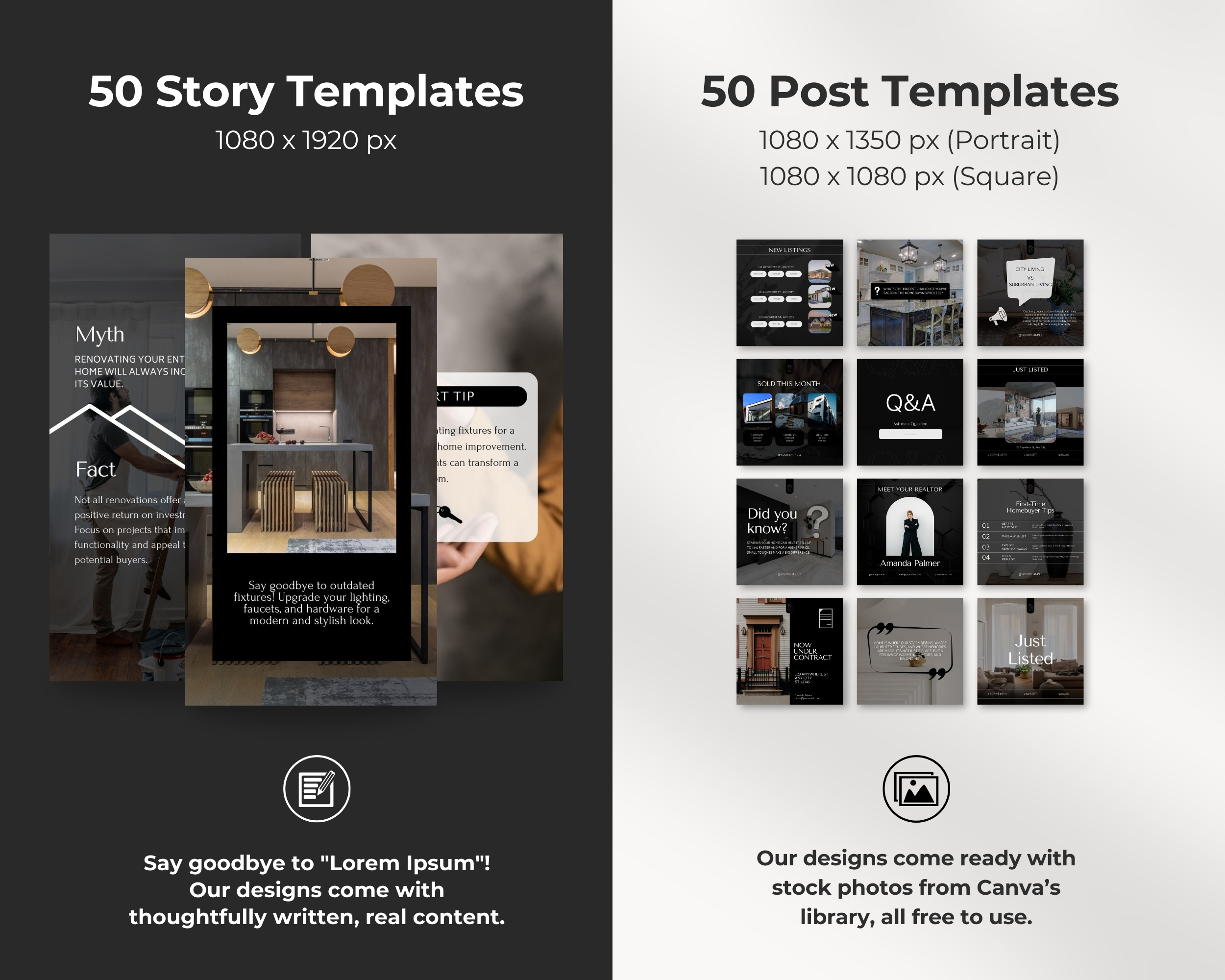 Instagram Template Bundle for Realtor: 50 Post + 50 Story Templates