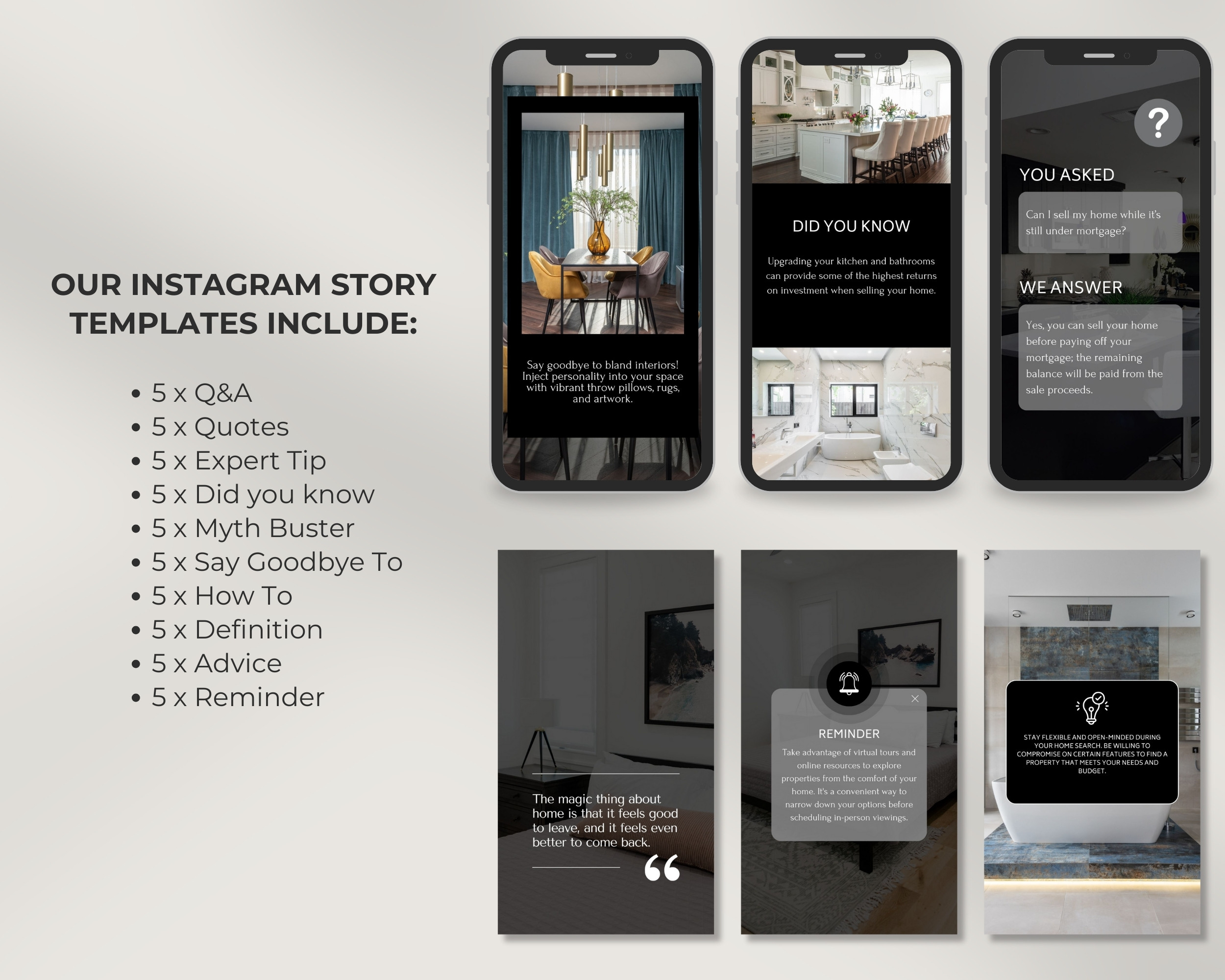 Instagram Template Bundle for Realtor: 50 Post + 50 Story Templates