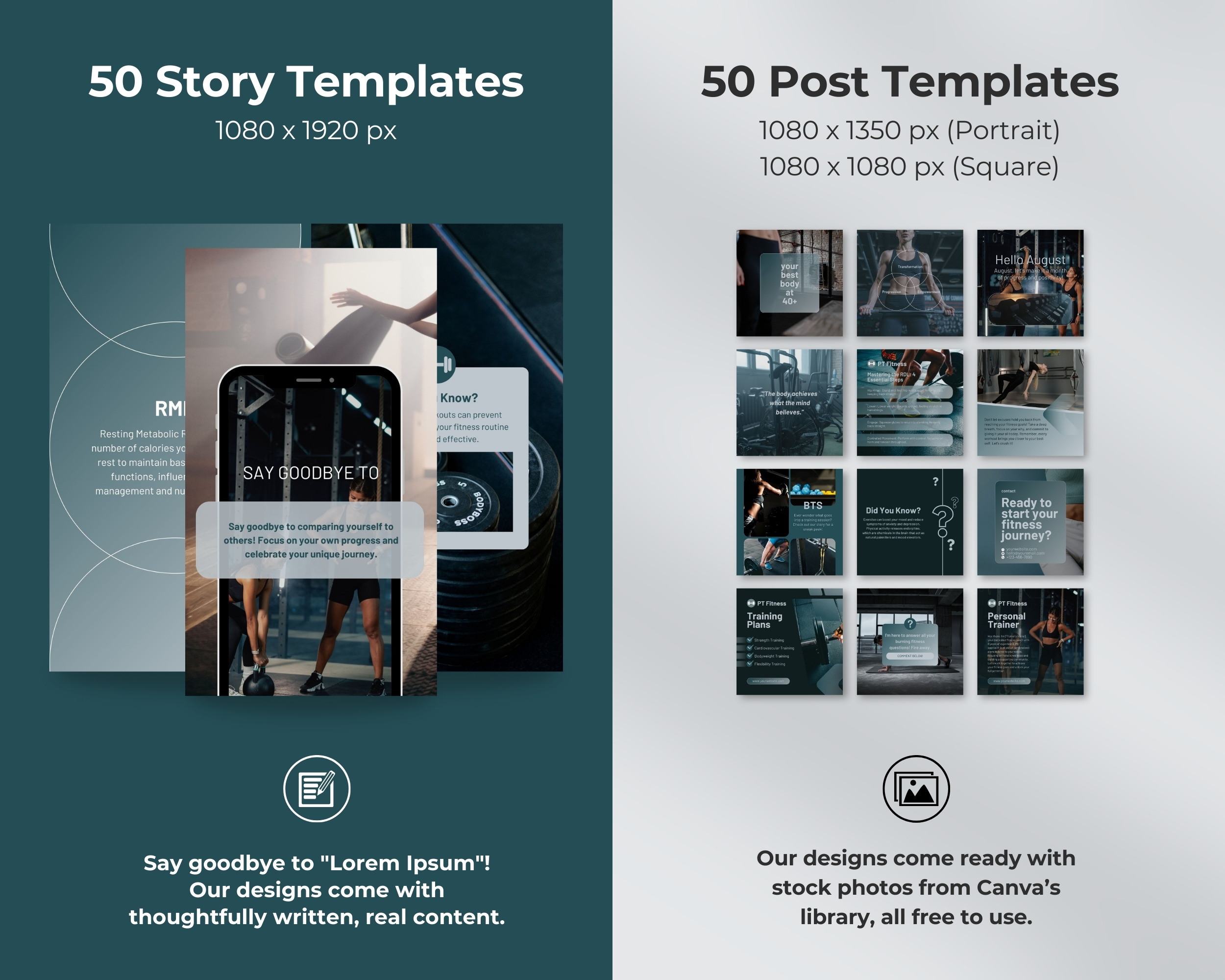 Instagram Template Bundle for Personal Trainer: 50 Post + 50 Story Templates