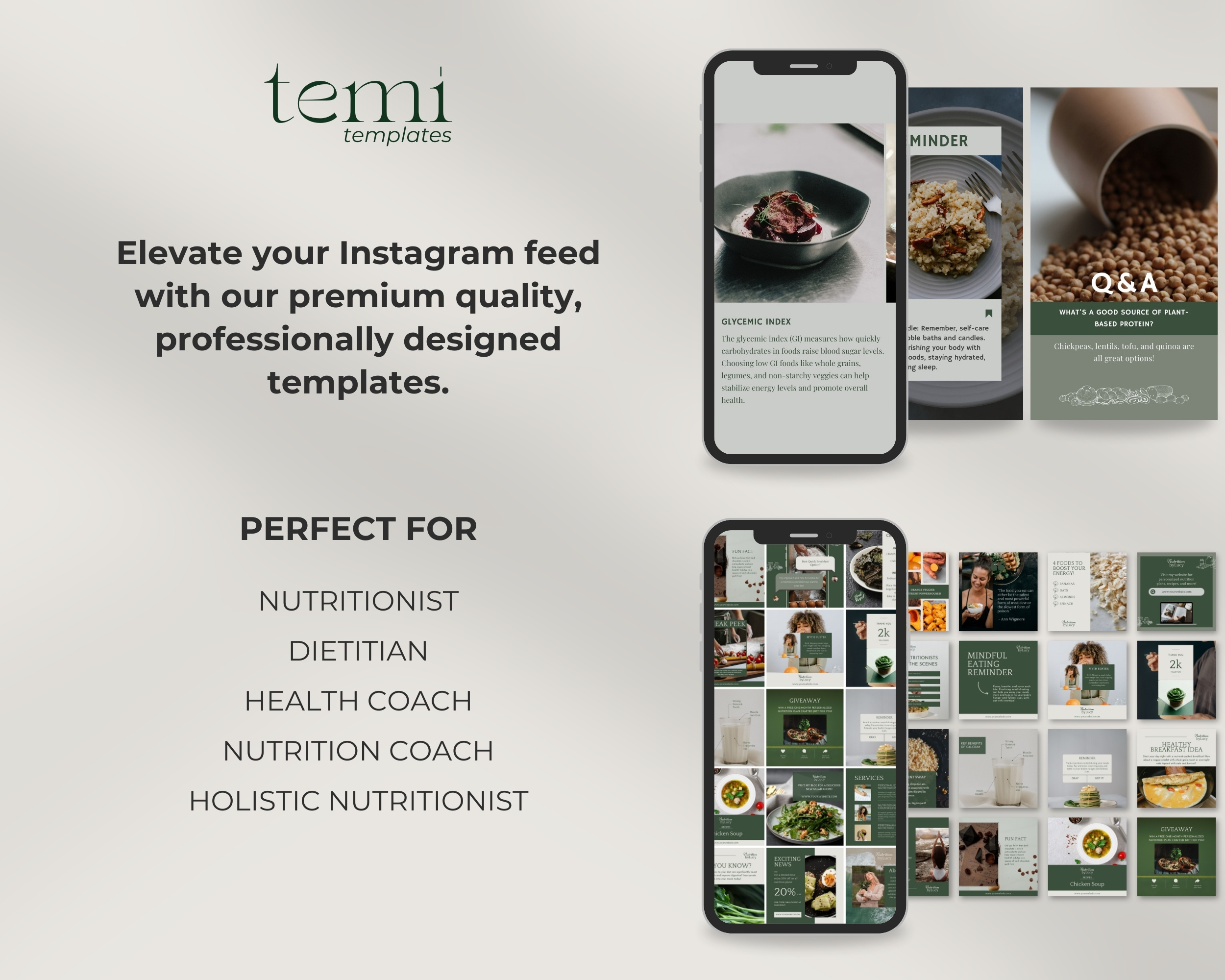 Instagram Template Bundle for Nutritionist: 50 Post + 50 Story Templates