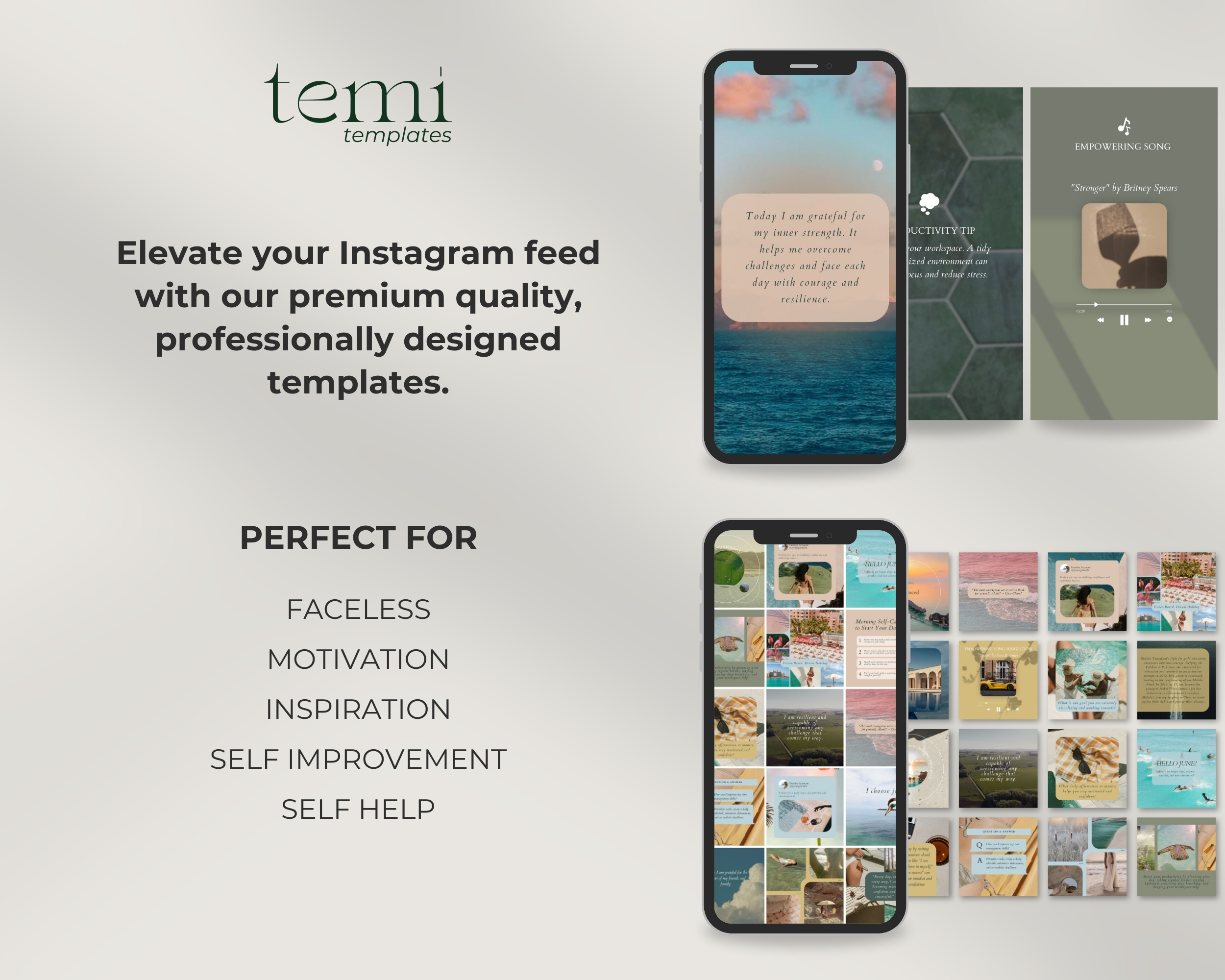 Instagram Template Bundle for Faceless Creator: 50 Post + 50 Story Templates