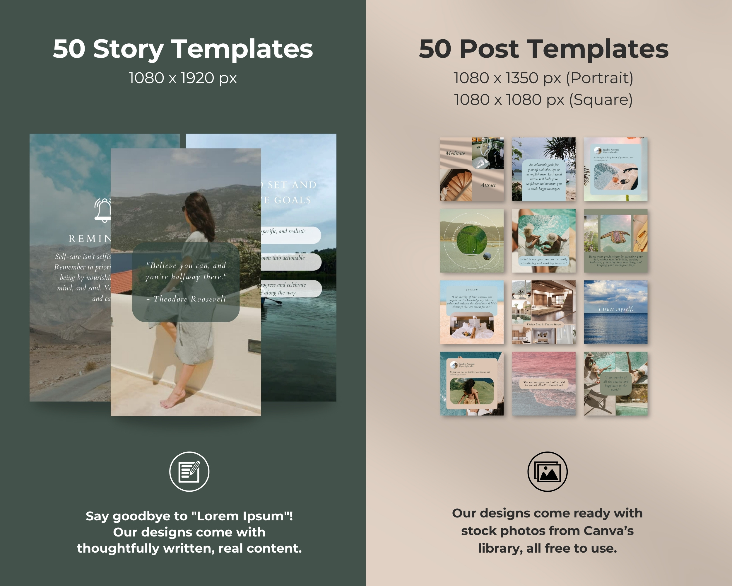 Instagram Template Bundle for Faceless Creator: 50 Post + 50 Story Templates