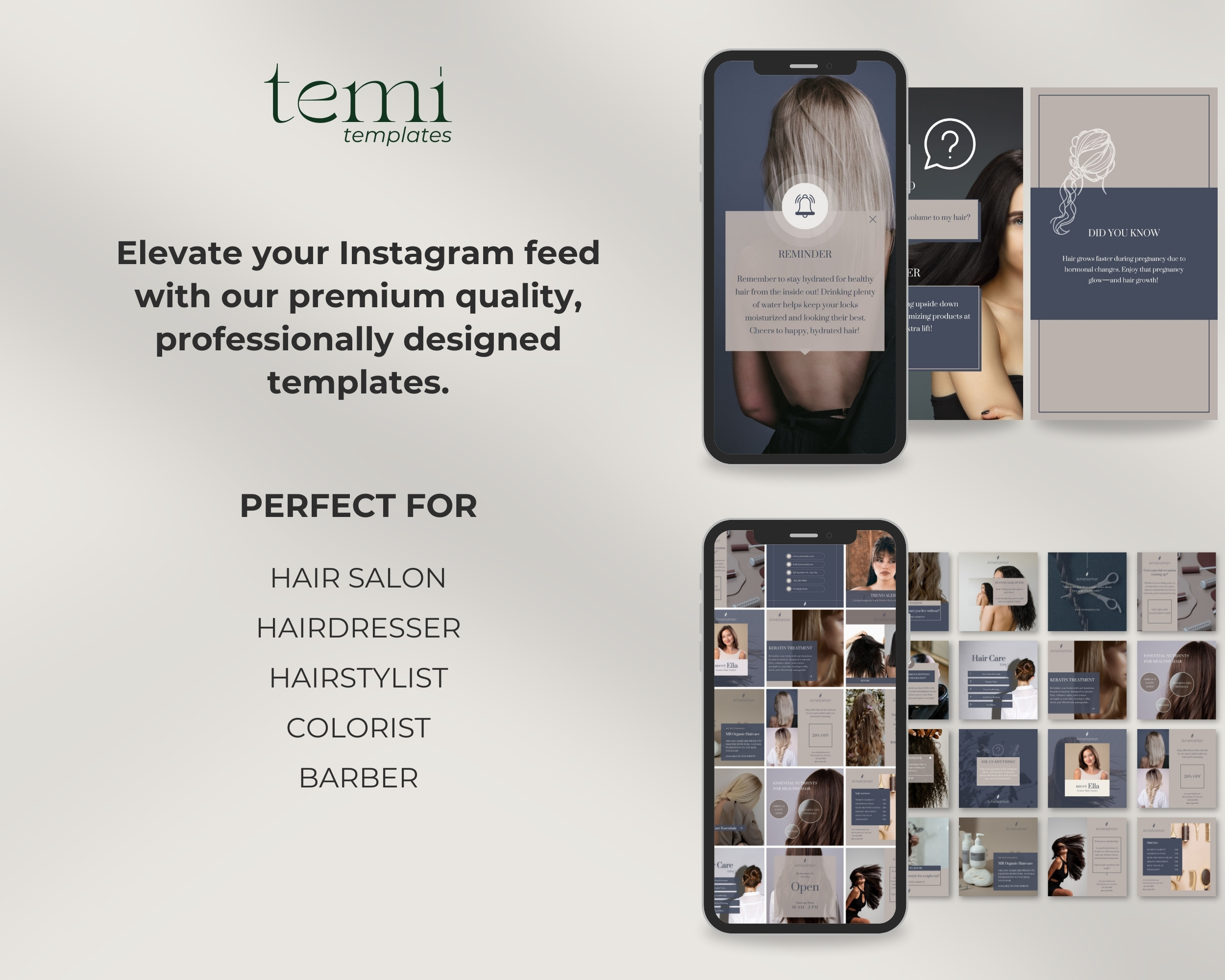 Instagram Template Bundle for Hair Salon: 50 Post + 50 Story Templates