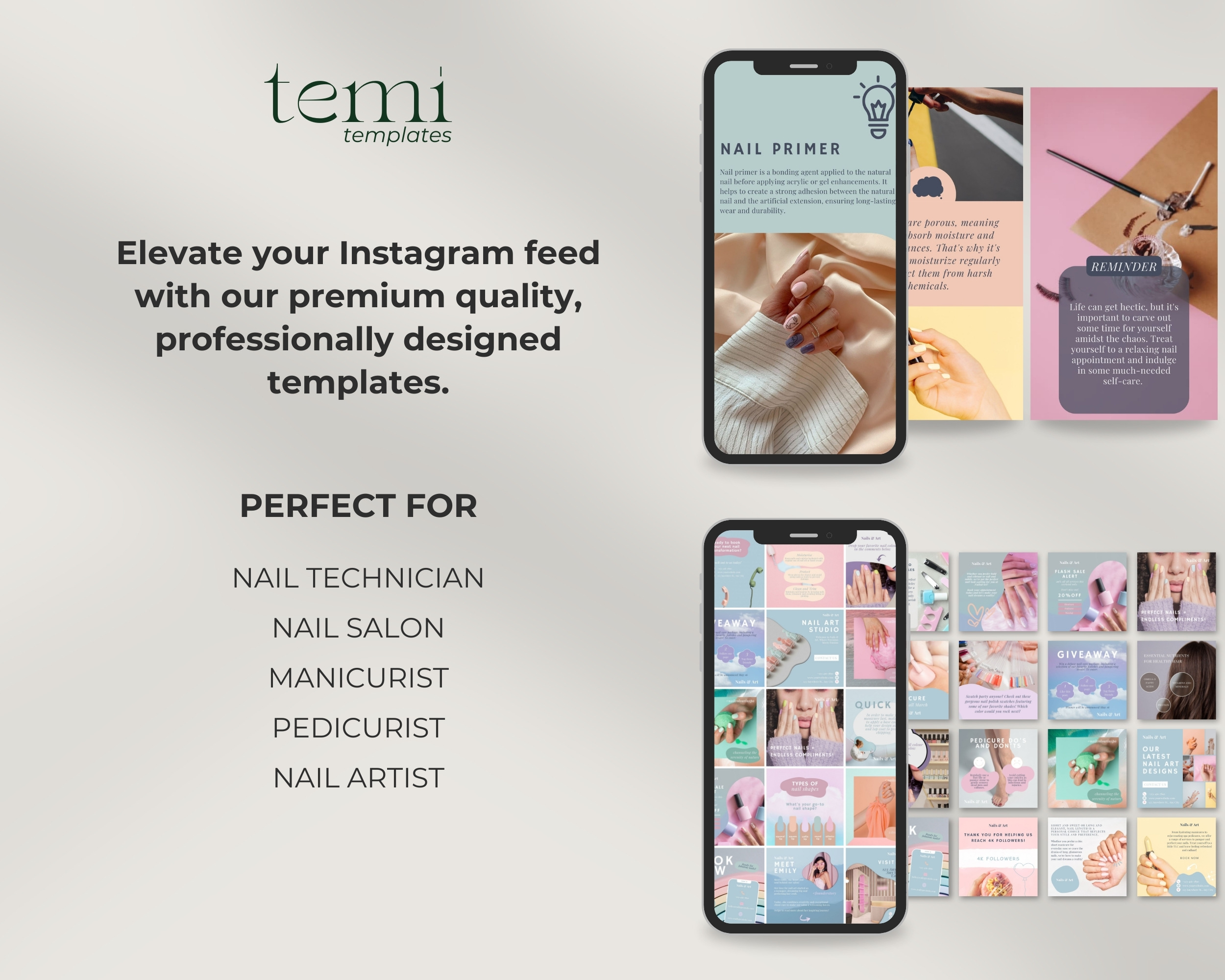 Instagram Template Bundle for Nail Salon: 50 Post + 50 Story Templates