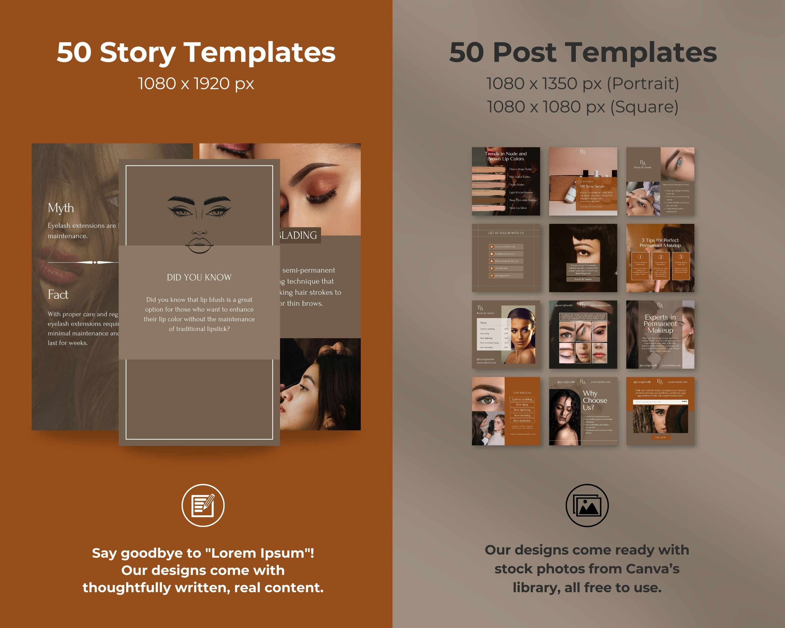 Instagram Template Bundle for PMU Artist: 50 Post + 50 Story Templates