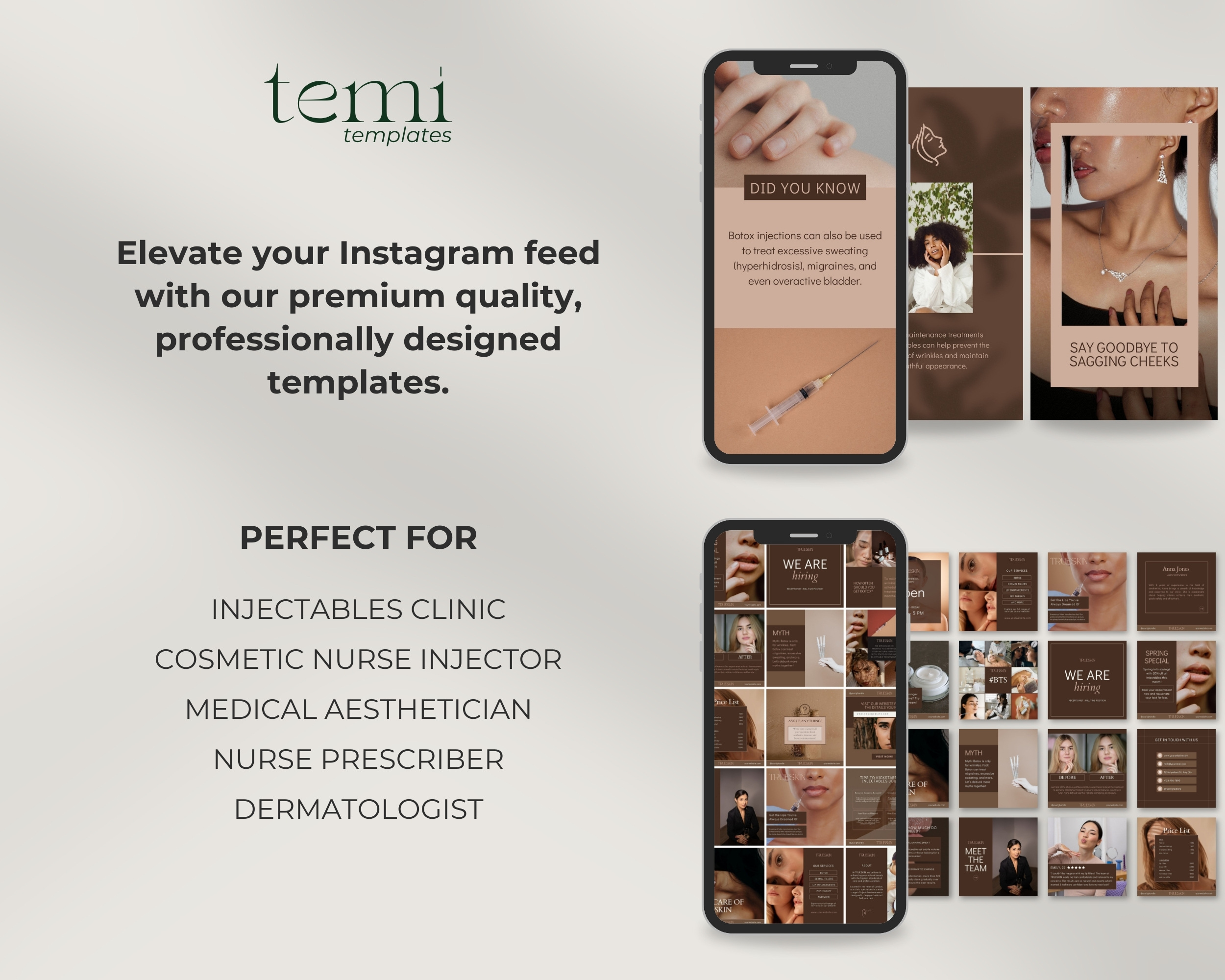 Instagram Template Bundle for Injectables Clinic: 50 Post + 50 Story Templates
