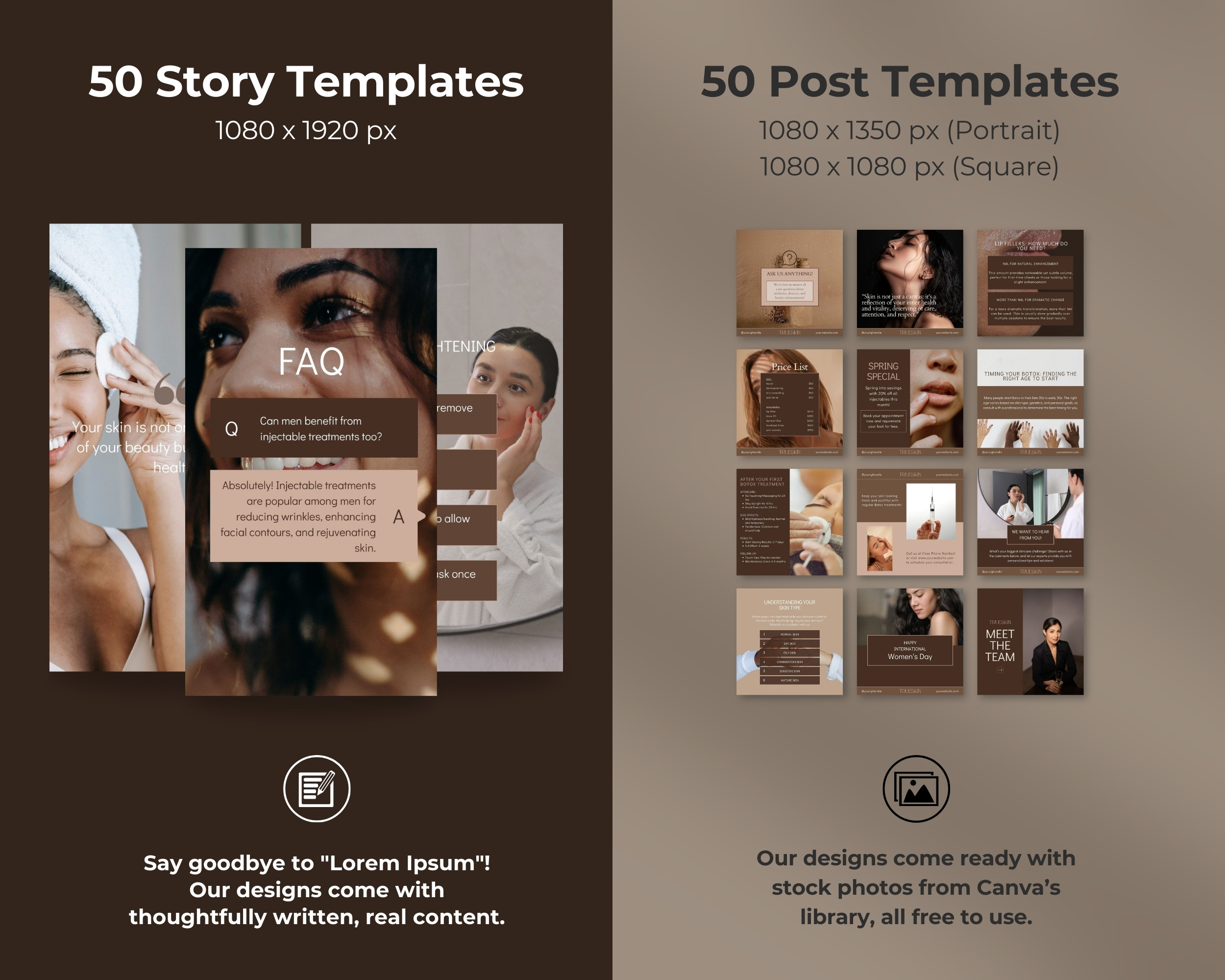 Instagram Template Bundle for Injectables Clinic: 50 Post + 50 Story Templates