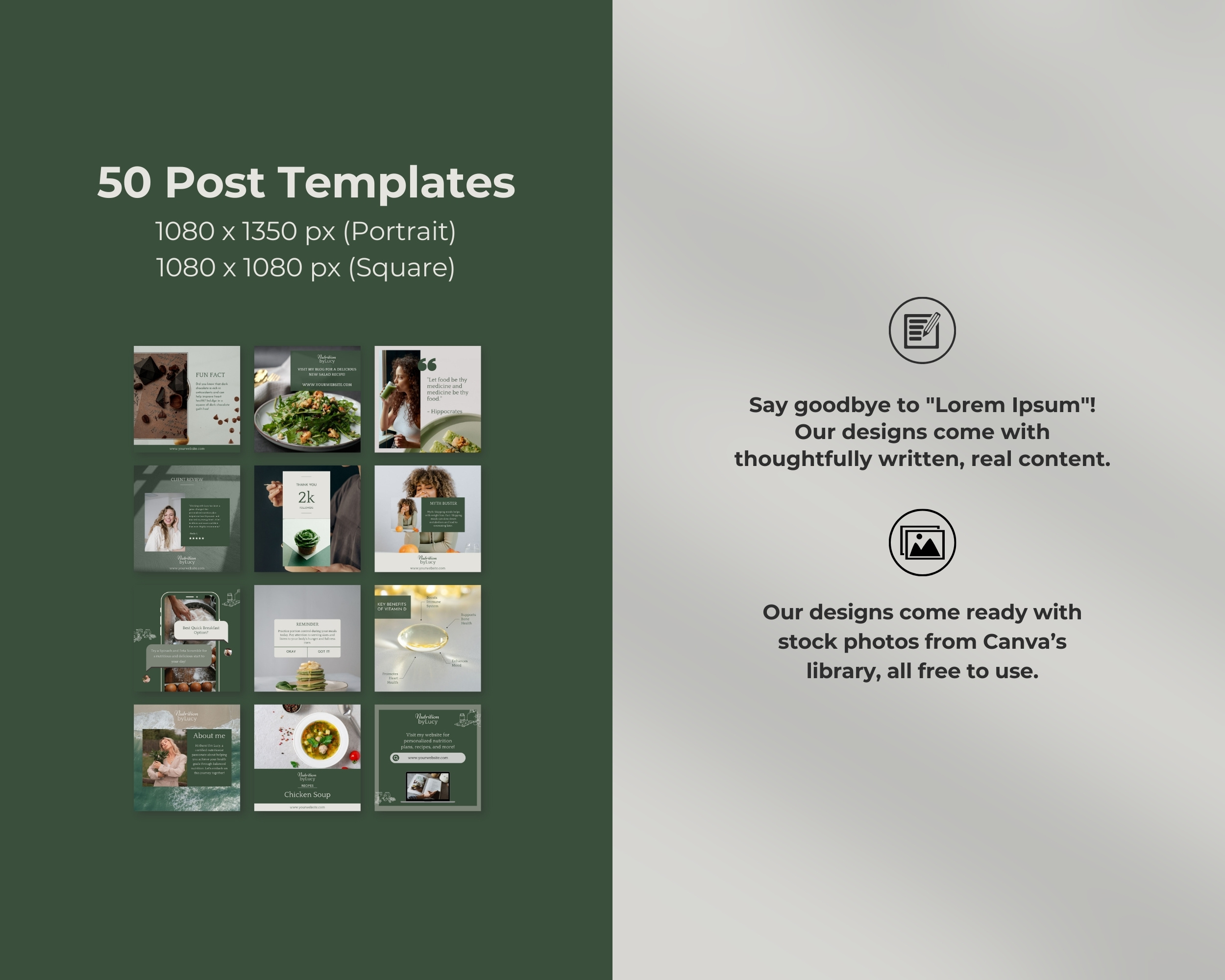 50 Ready-To-Post Nutritionist Instagram Post Templates