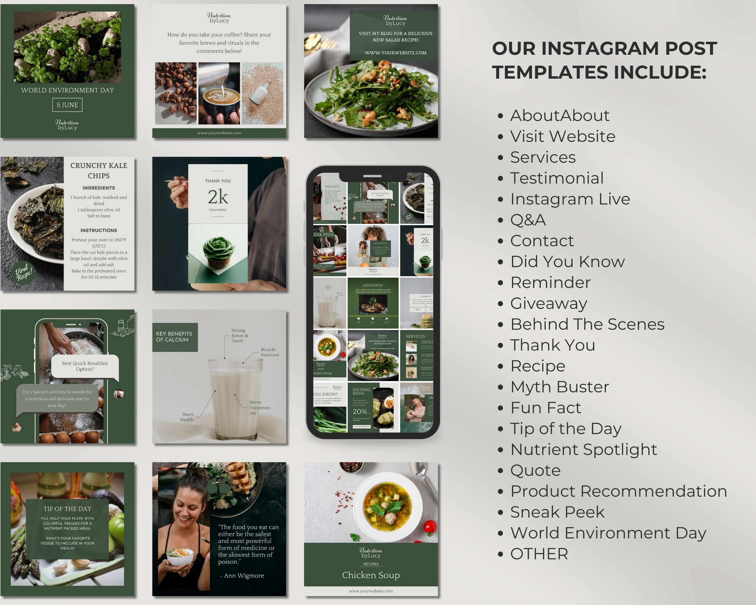 50 Ready-To-Post Nutritionist Instagram Post Templates