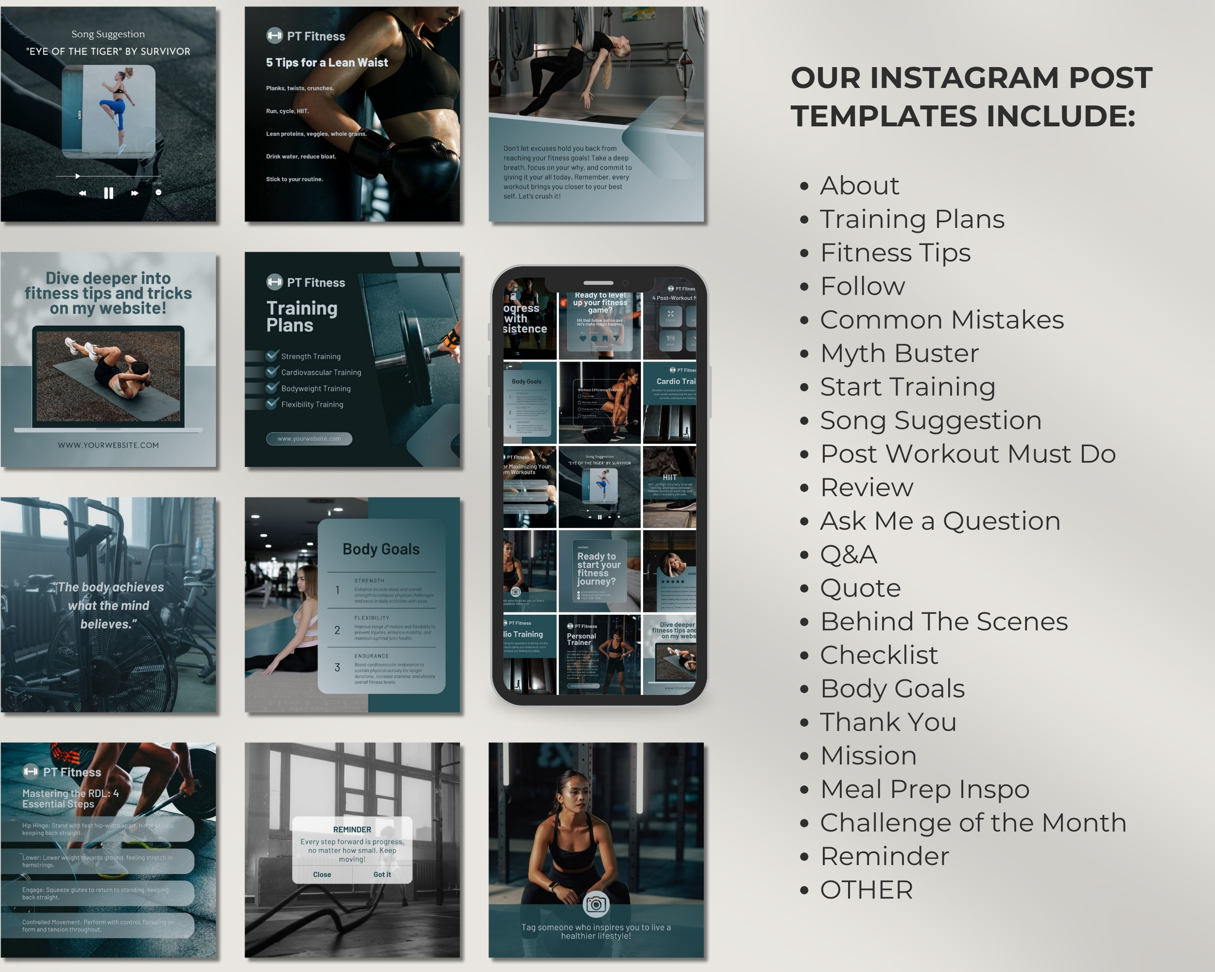 50 Ready-To-Post Personal Trainer Instagram Post Templates