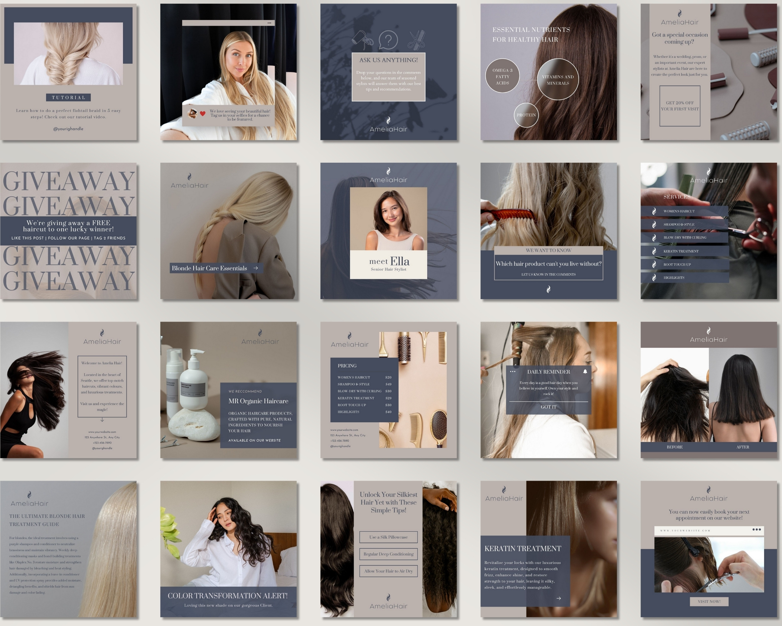 50 Ready-To-Post Hair Salon Instagram Post Templates
