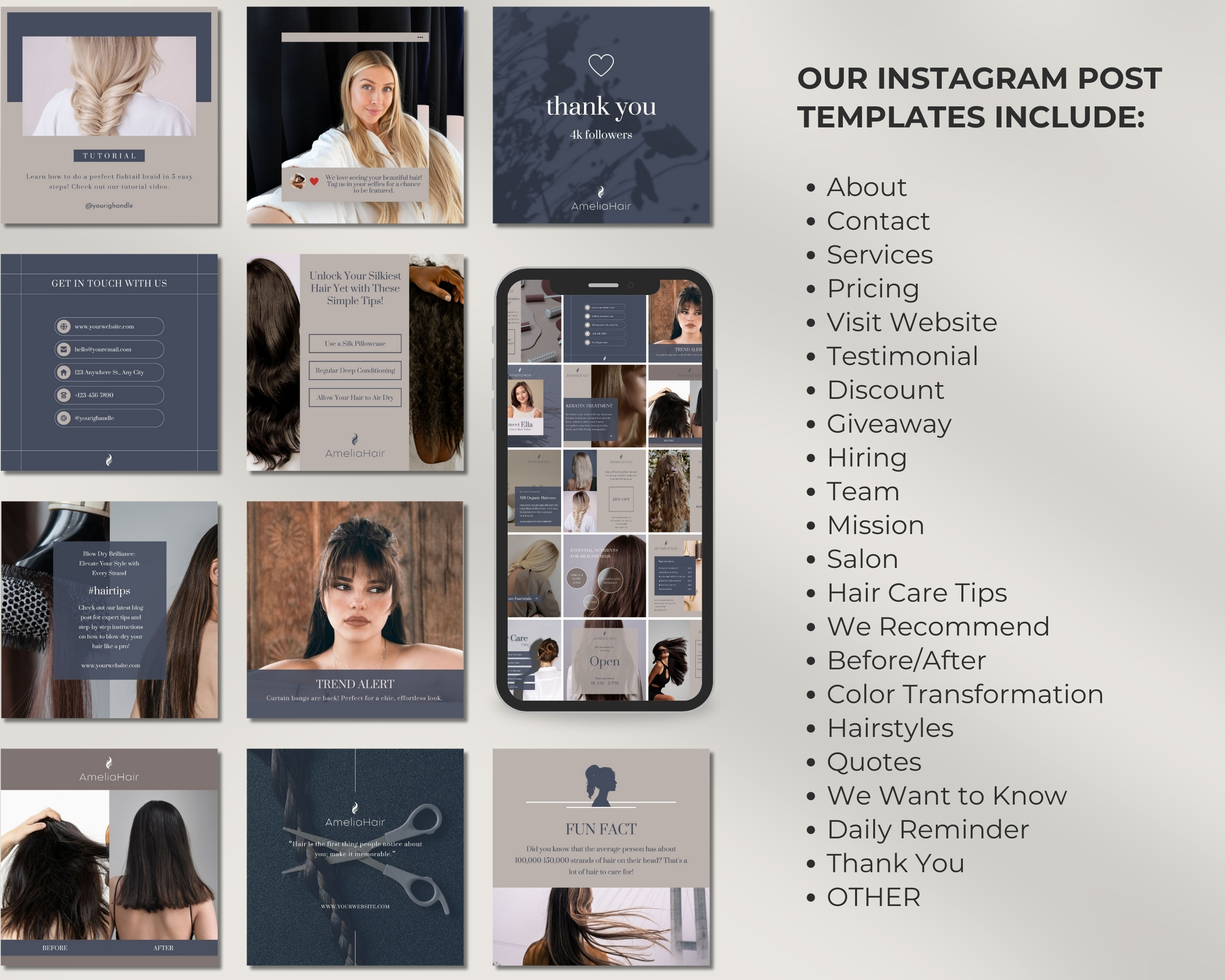 50 Ready-To-Post Hair Salon Instagram Post Templates