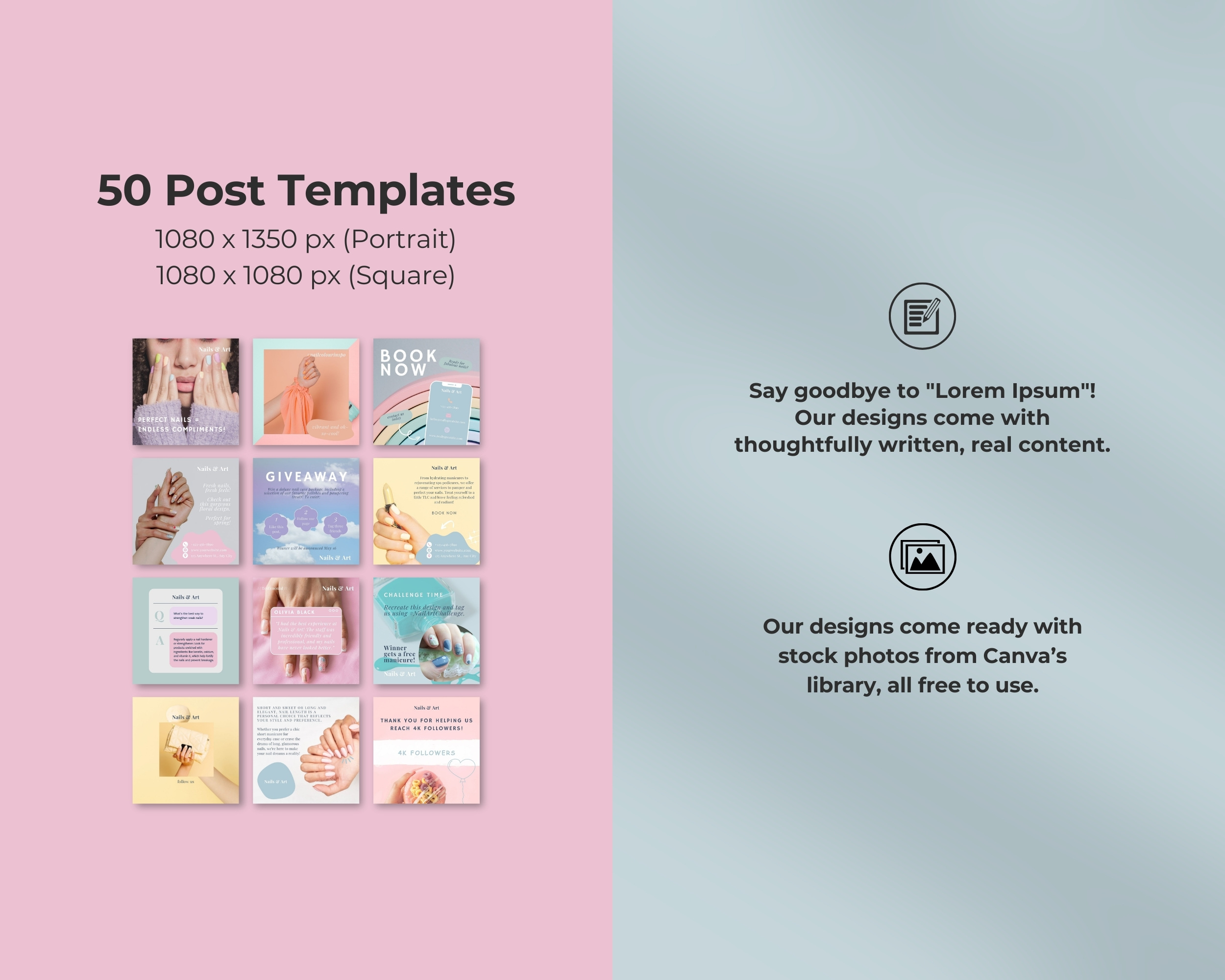 50 Ready-To-Post Nail Salon Instagram Post Templates