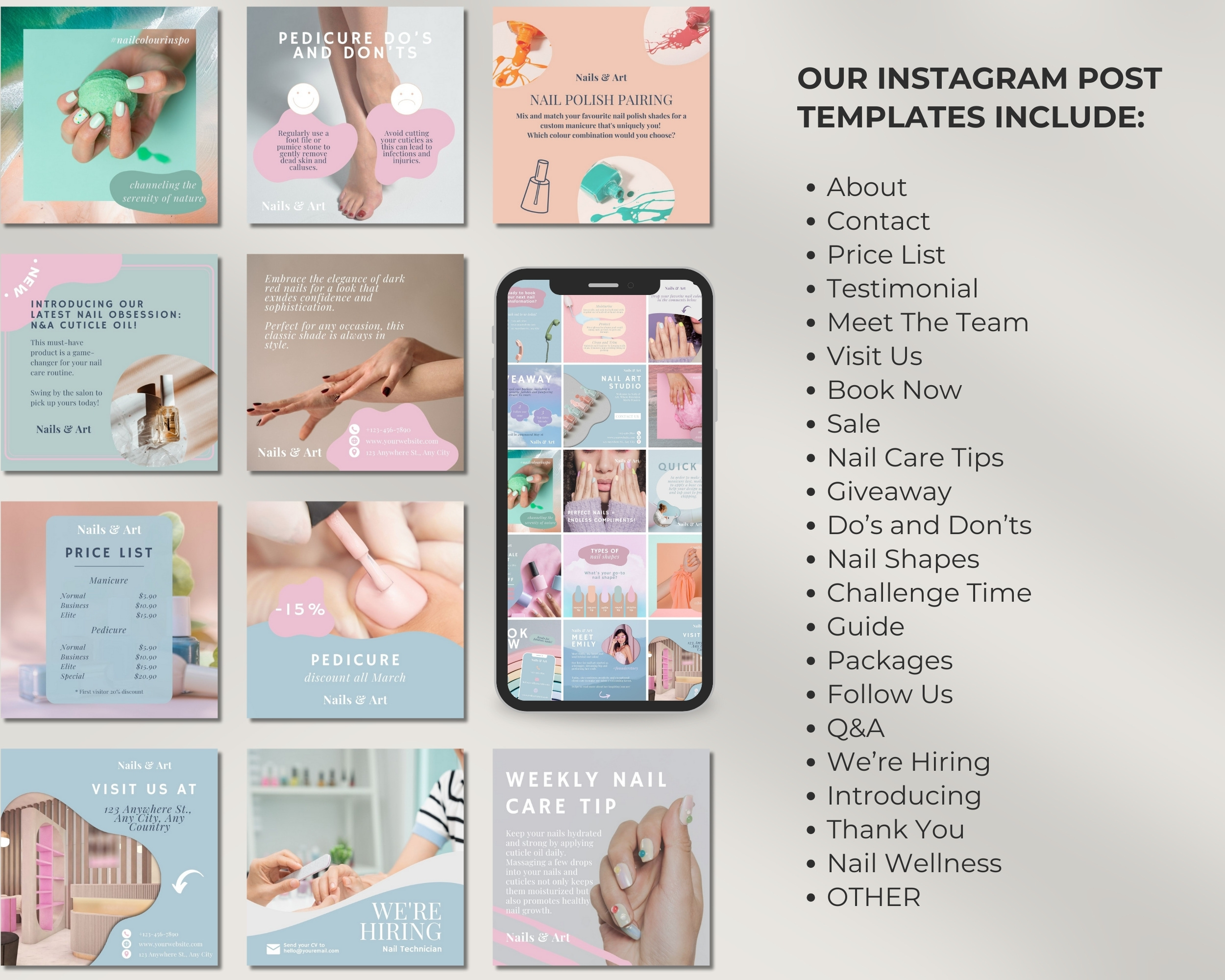 50 Ready-To-Post Nail Salon Instagram Post Templates