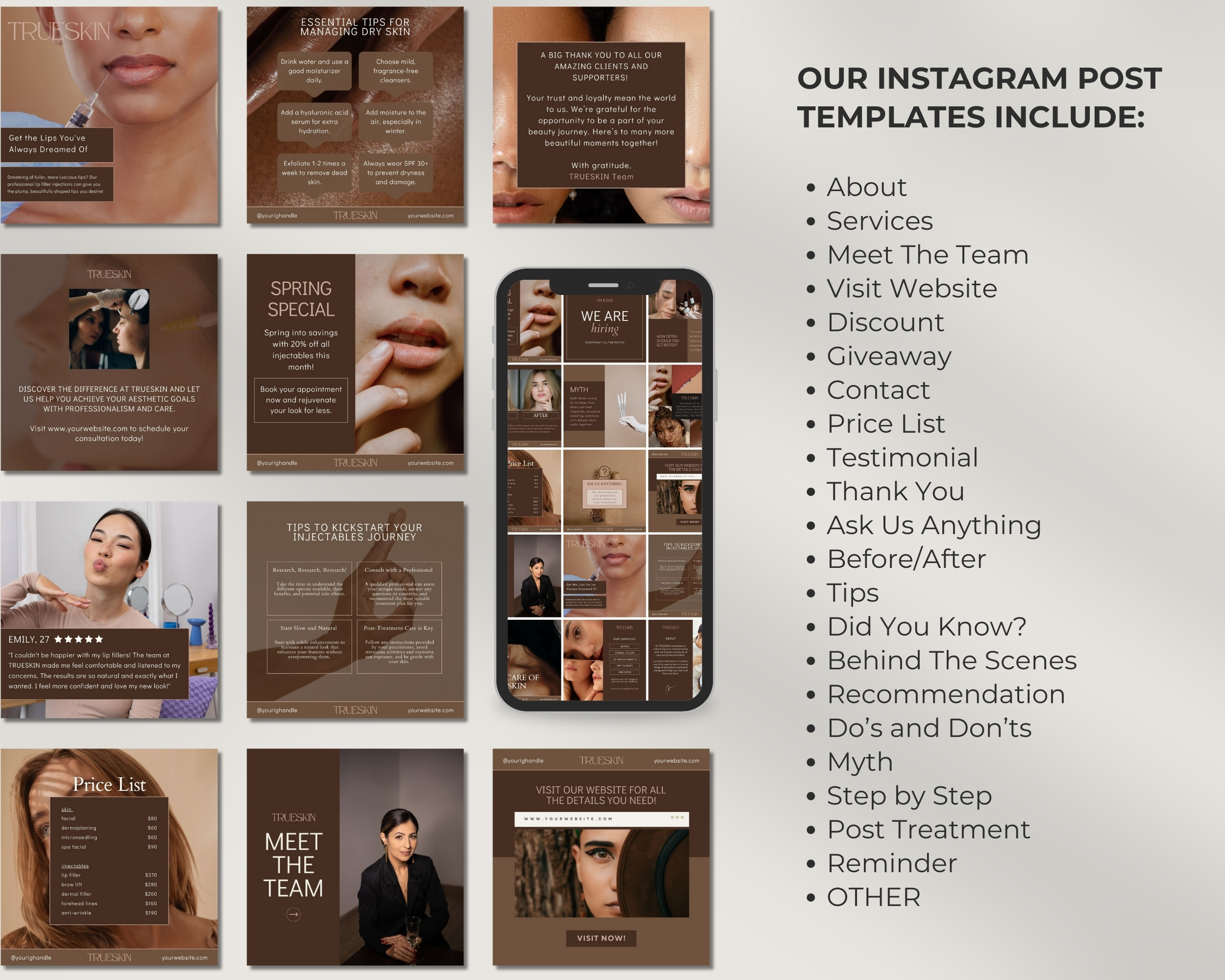 50 Ready-To-Post Injectables Clinic Instagram Post Templates