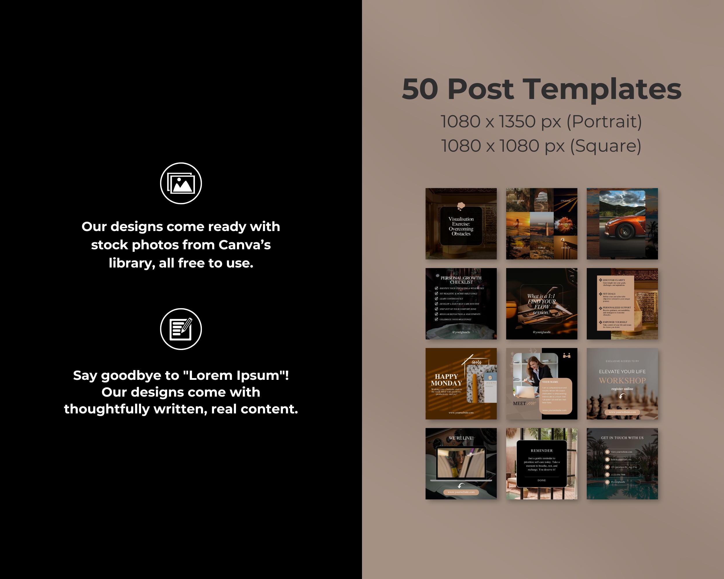 50 Ready-To-Post Life Coach Instagram Post Templates