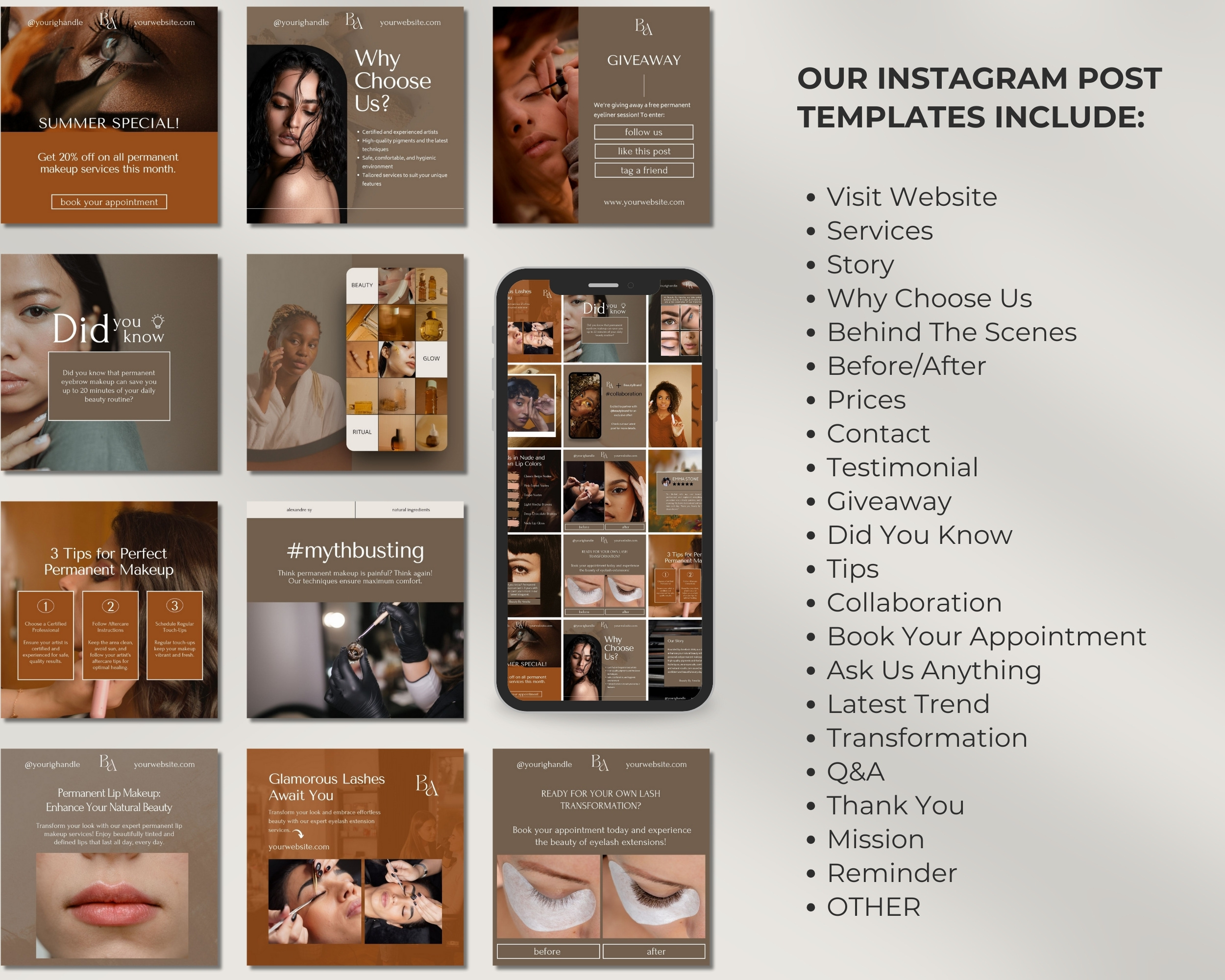 50 Ready-To-Post Permanent Makeup Instagram Post Templates