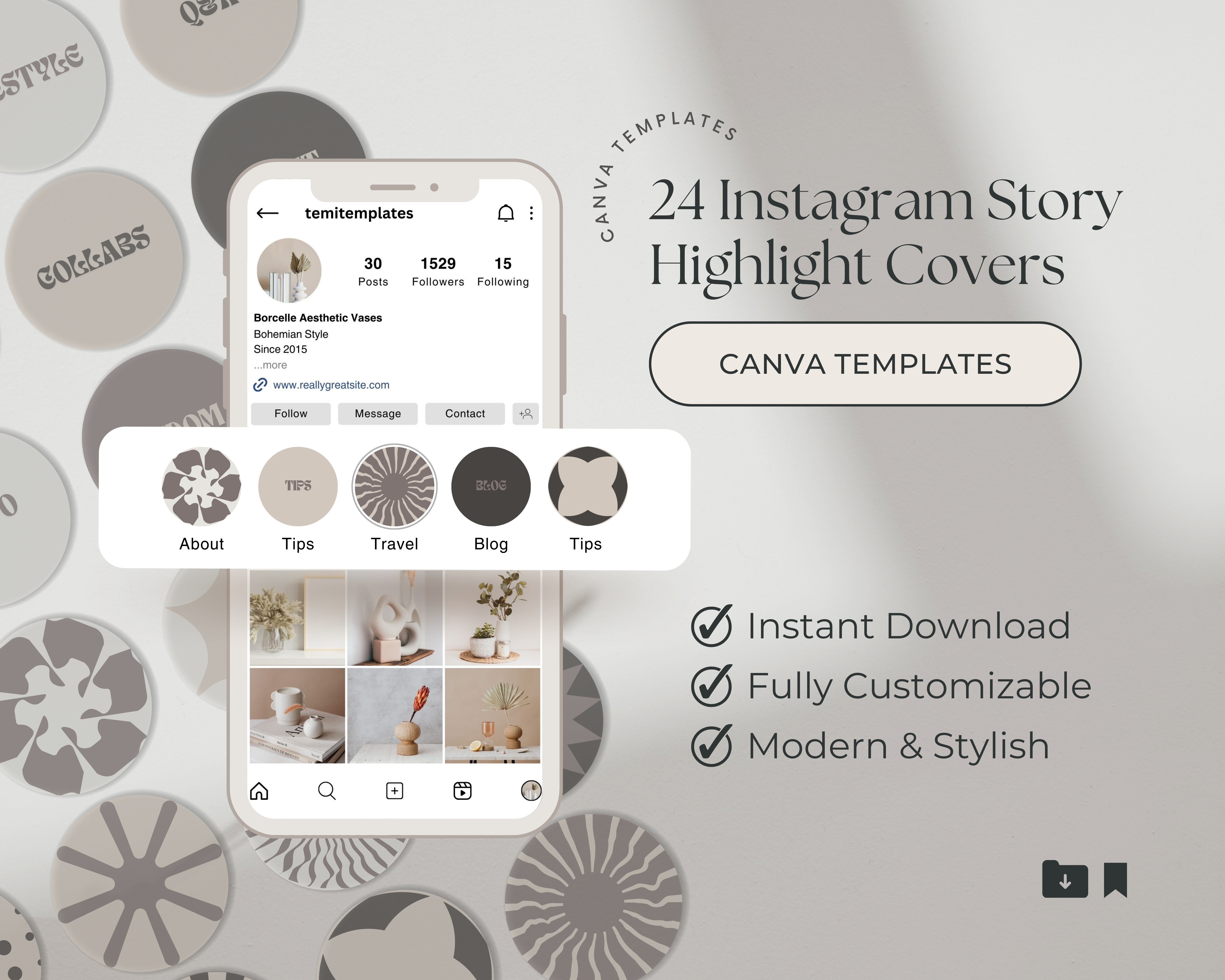 24 Ready-To-Post Modern Instagram Story Highlight Cover Templates