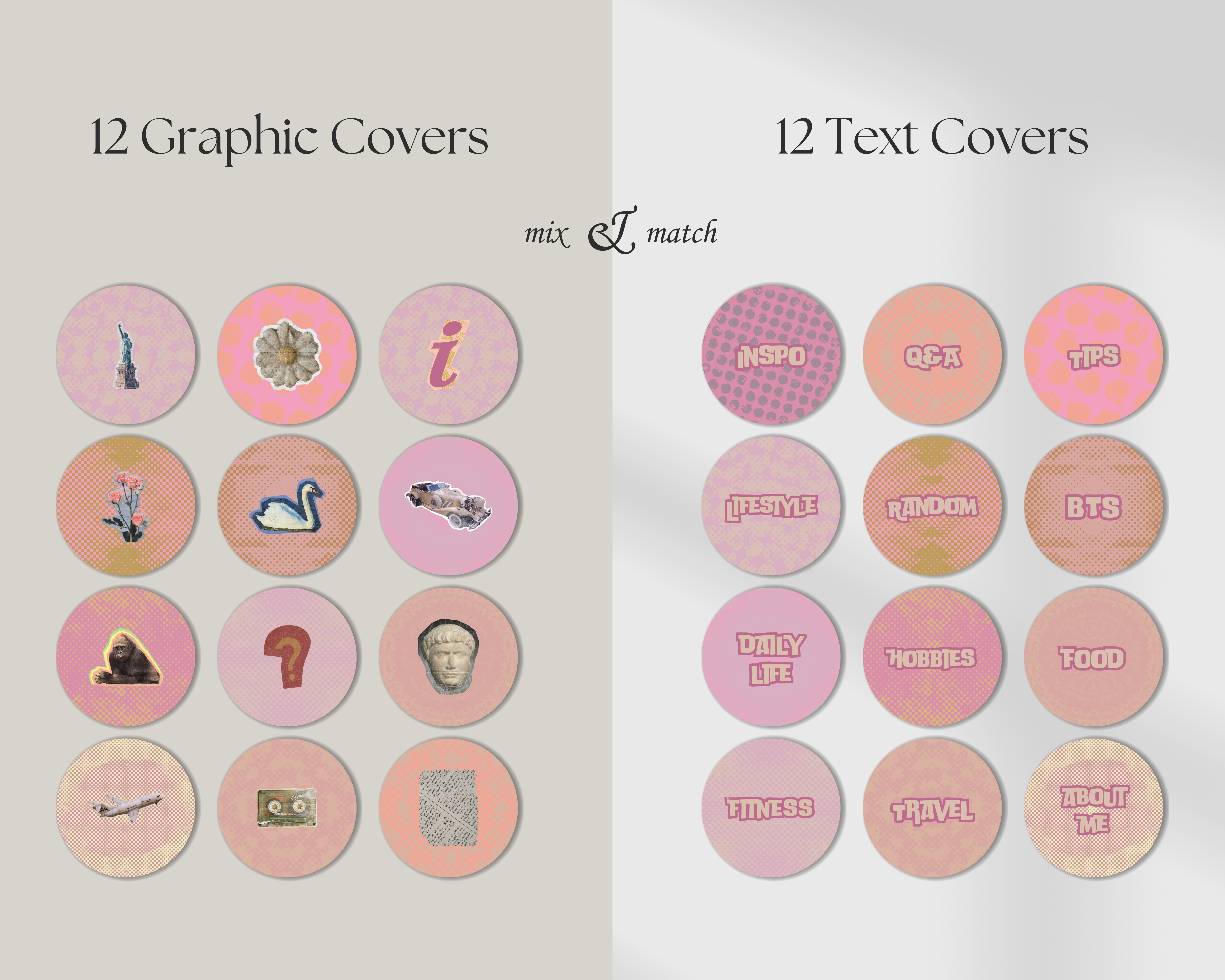 24 Ready-To-Post Pink Retro Instagram Story Highlight Cover Templates