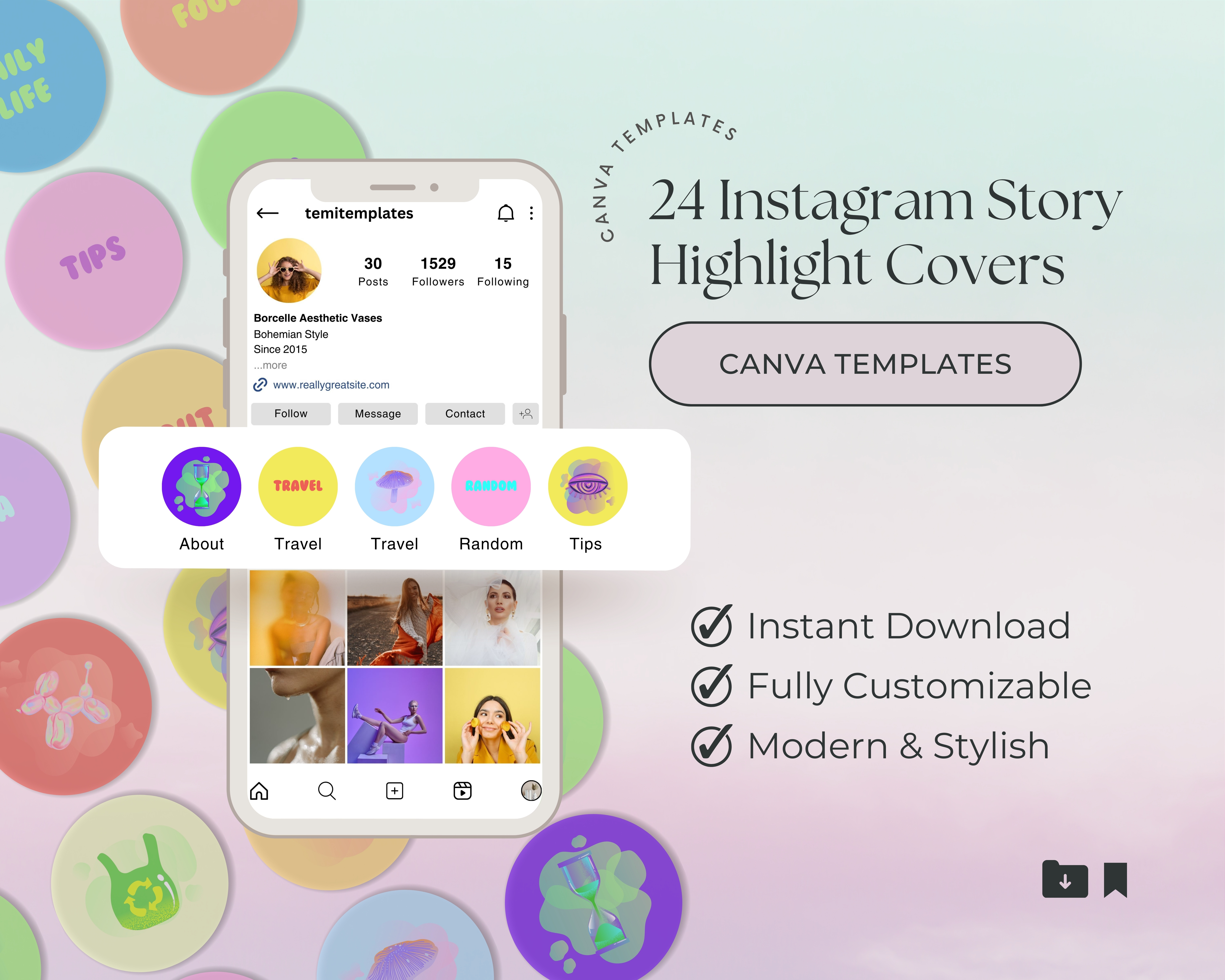 24 Ready-To-Post Colorful Instagram Story Highlight Cover Templates