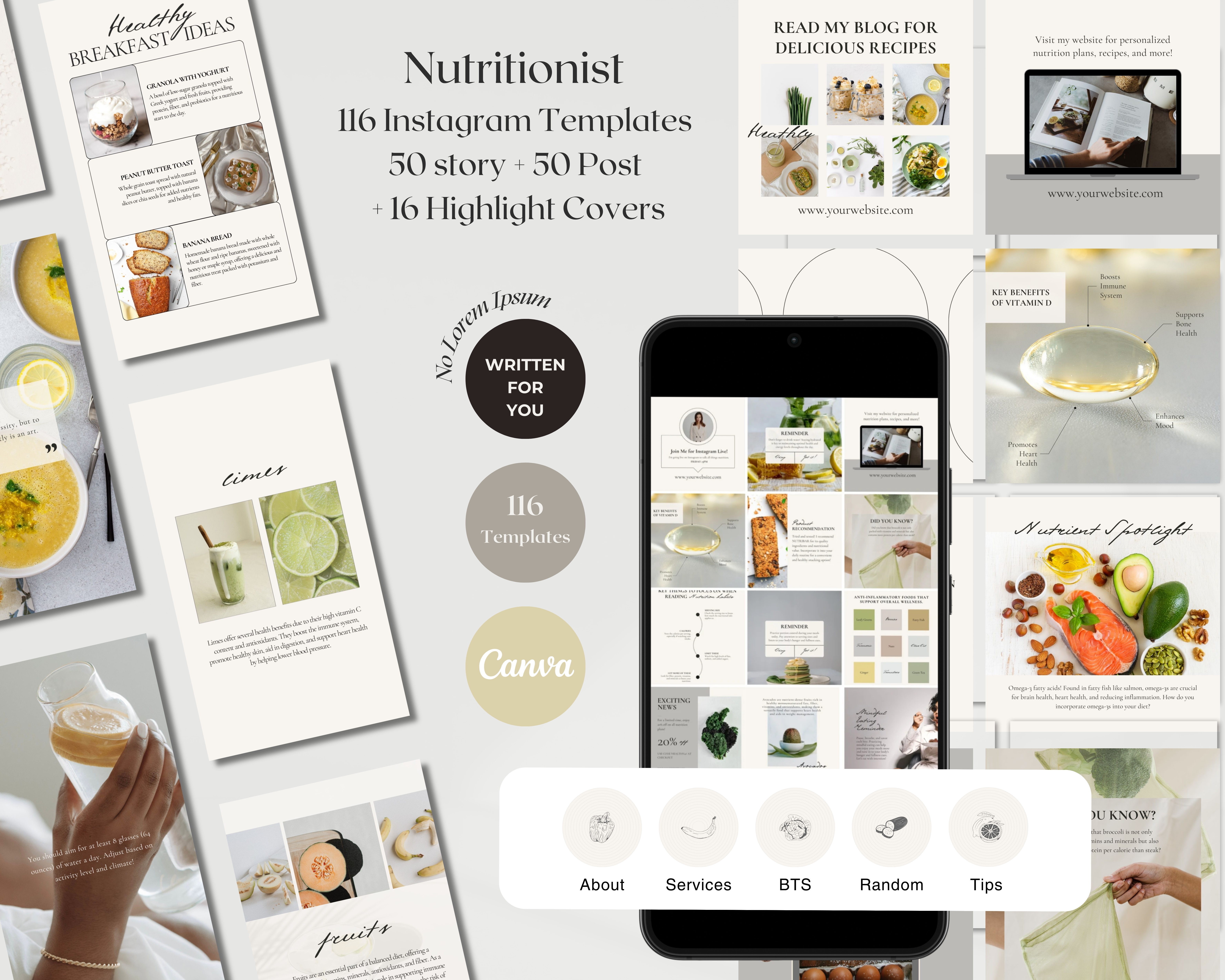 Instagram Bundle: Posts + Stories + Highlight Covers for Nutritionists