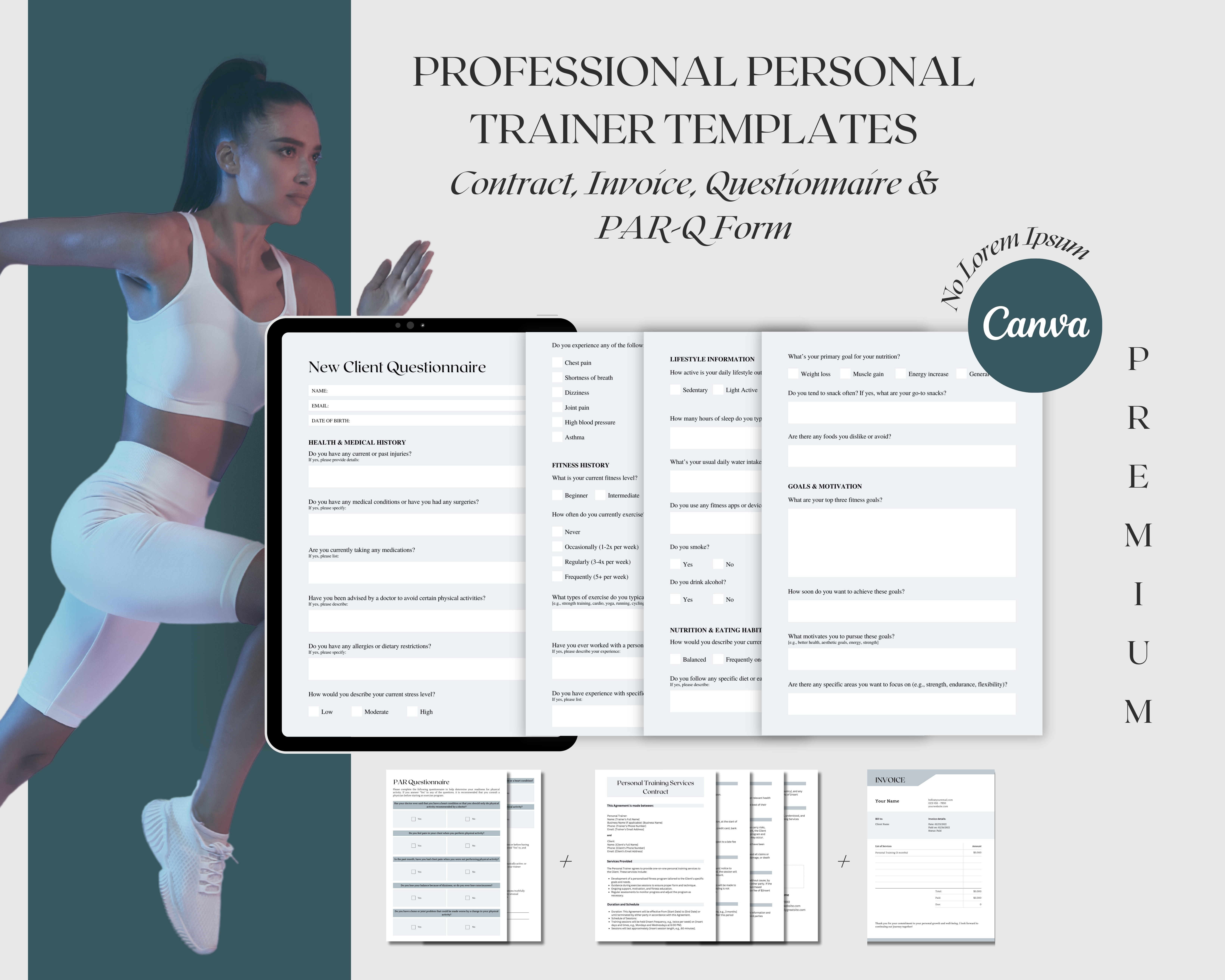 Personal Trainer Templates: Contract, Invoice, Questionnaire & PAR-Q Form