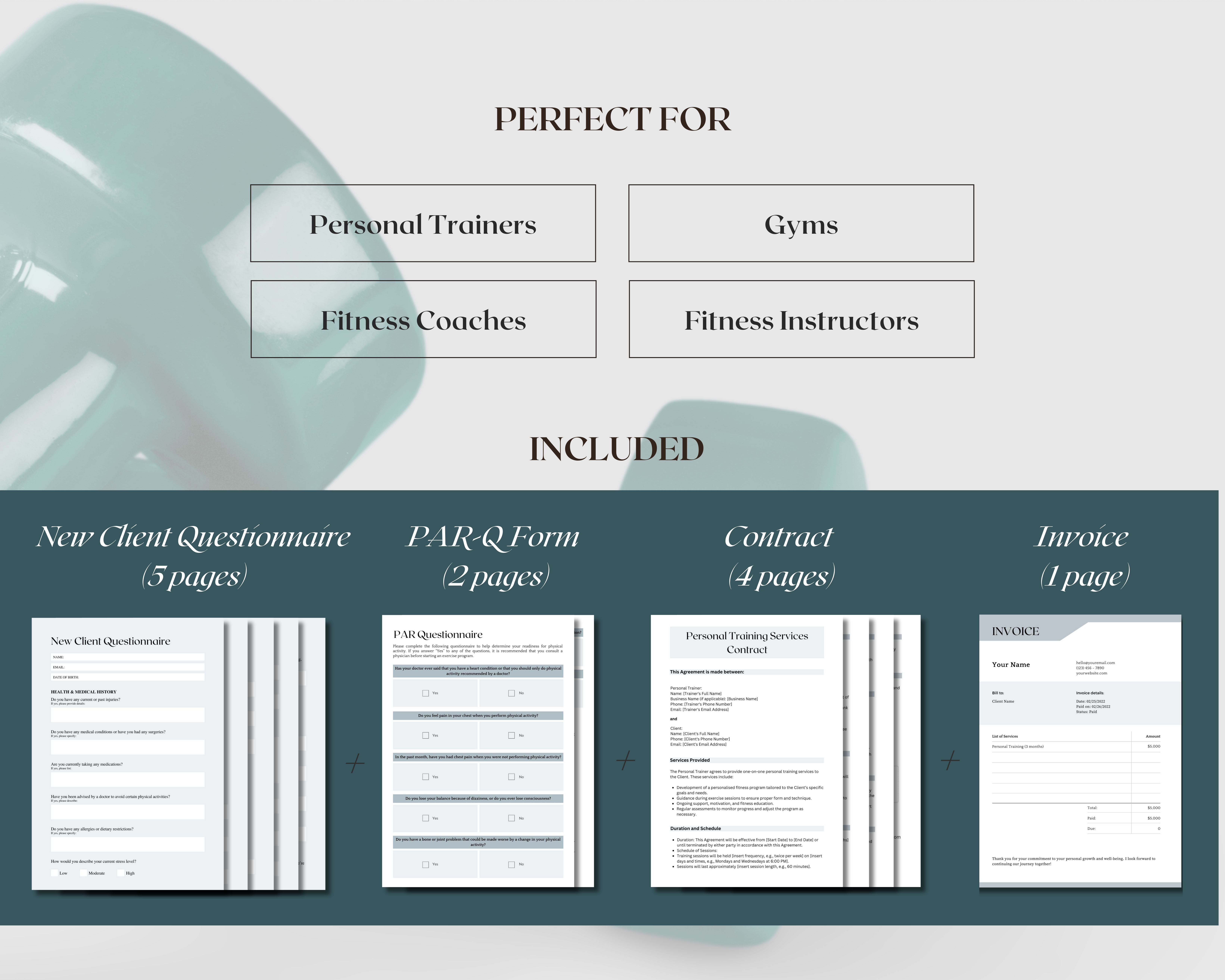 Personal Trainer Templates: Contract, Invoice, Questionnaire & PAR-Q Form