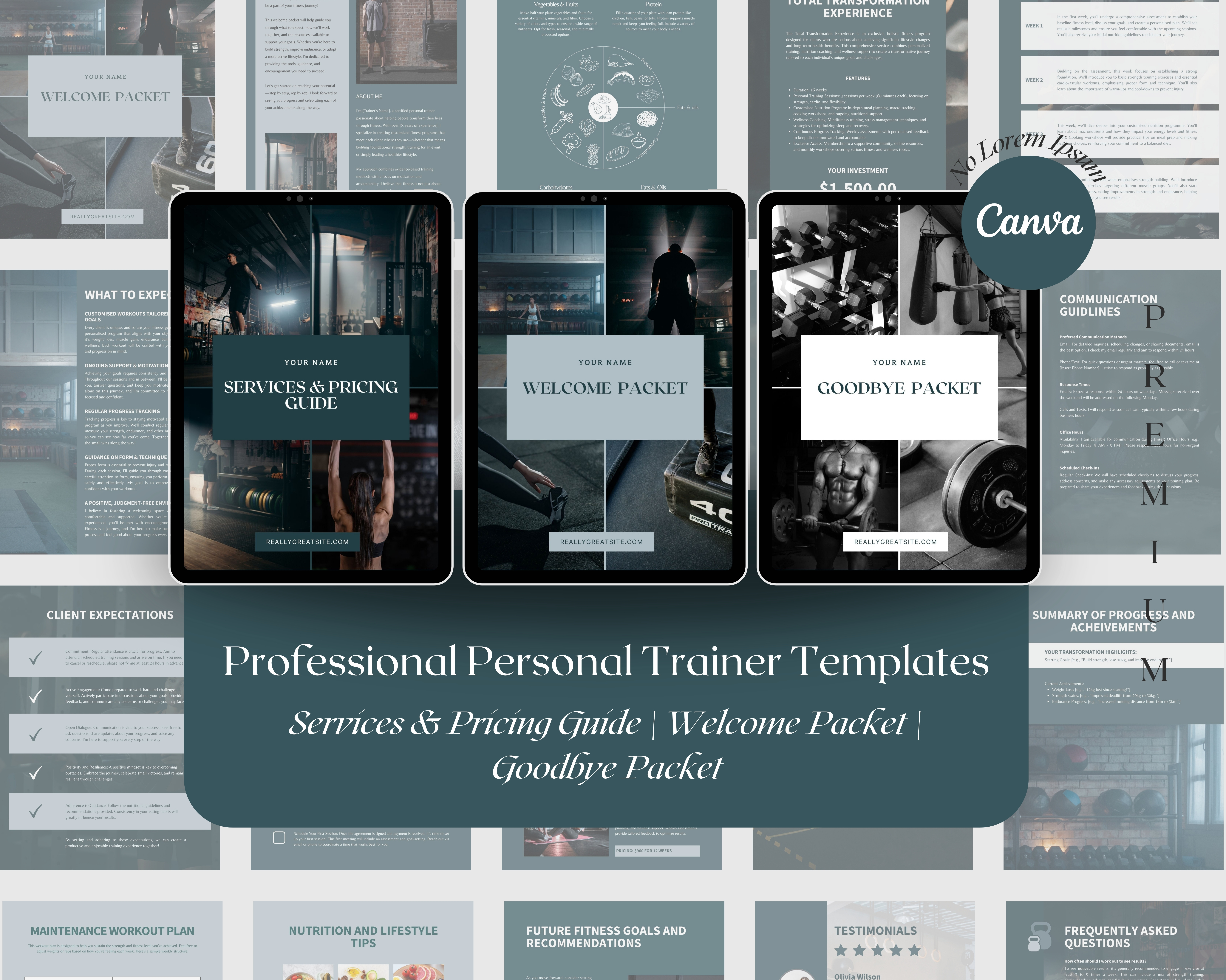 Personal Trainer Templates: Services & Pricing Guide, Welcome Packet, Goodbye Packet